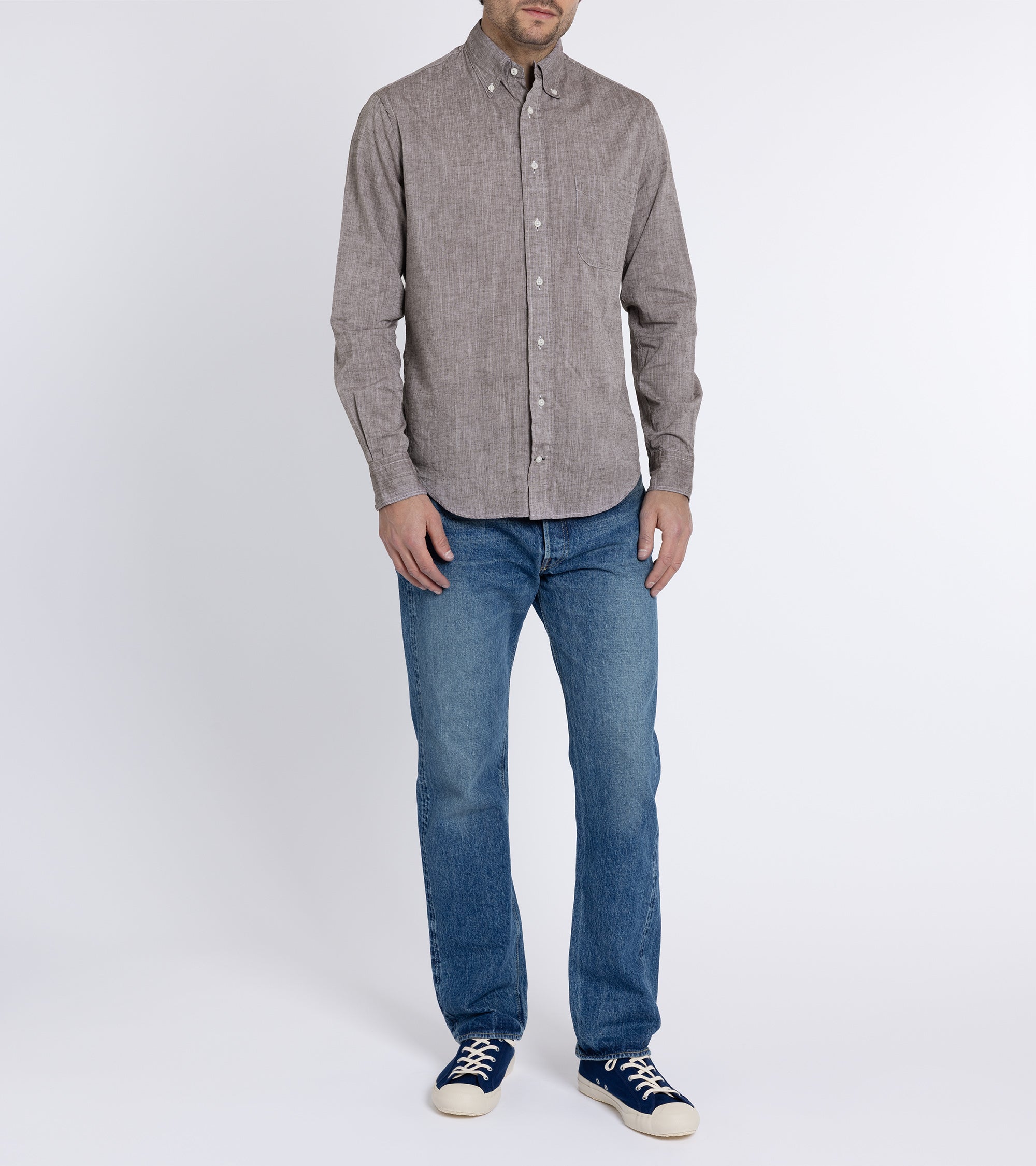 Gitman Vintage Japanese Cotton Linen Chambray Shirt: Brown