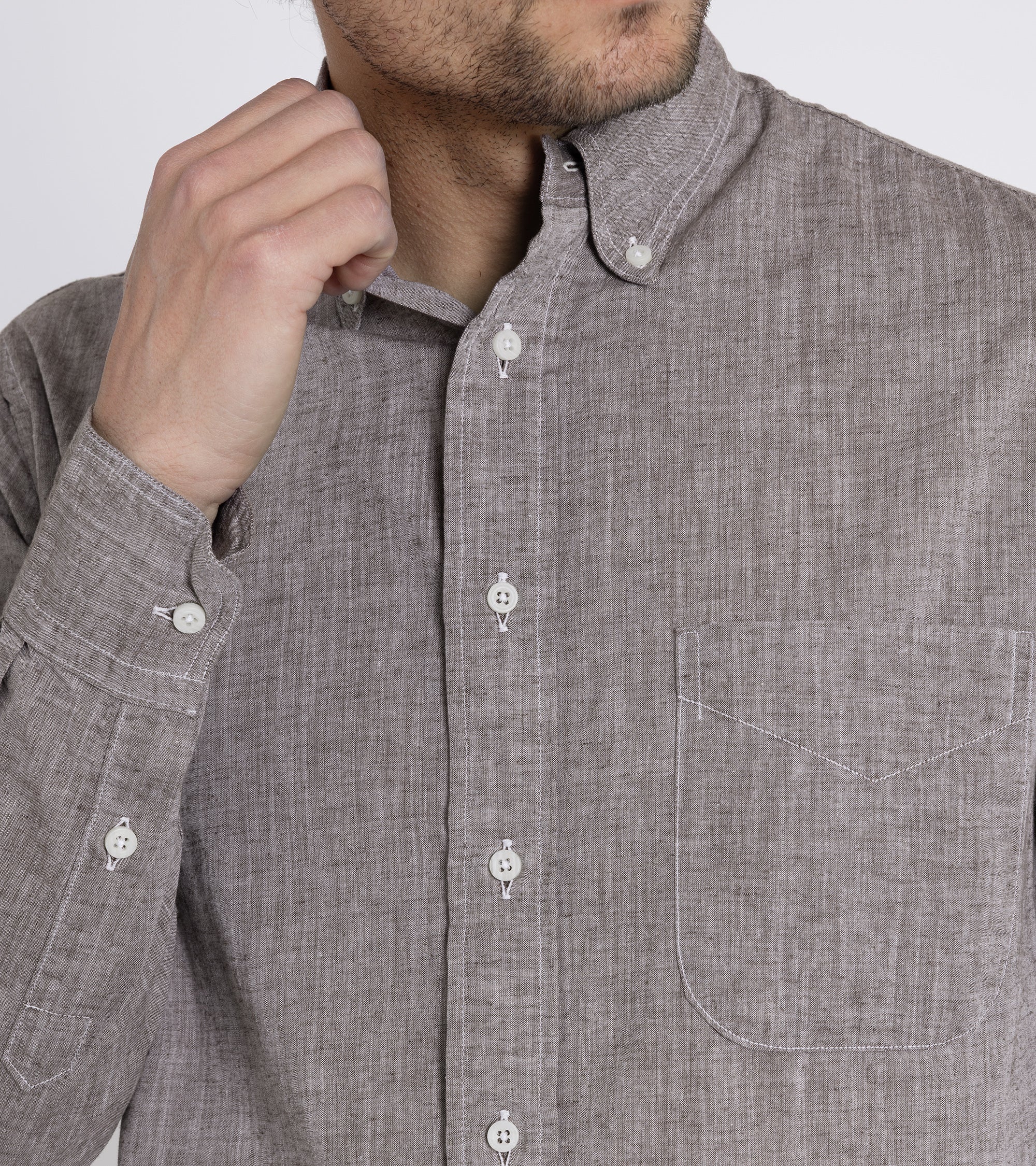 Gitman Vintage Japanese Cotton Linen Chambray Shirt: Brown