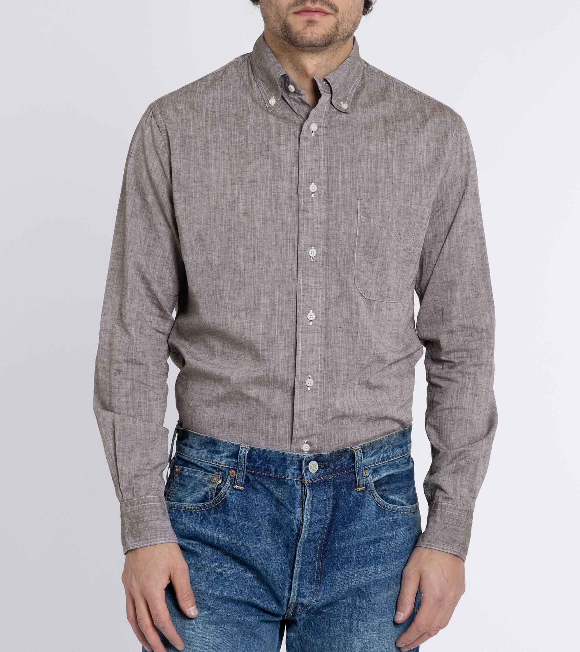 Gitman Vintage Japanese Cotton Linen Chambray Shirt: Brown