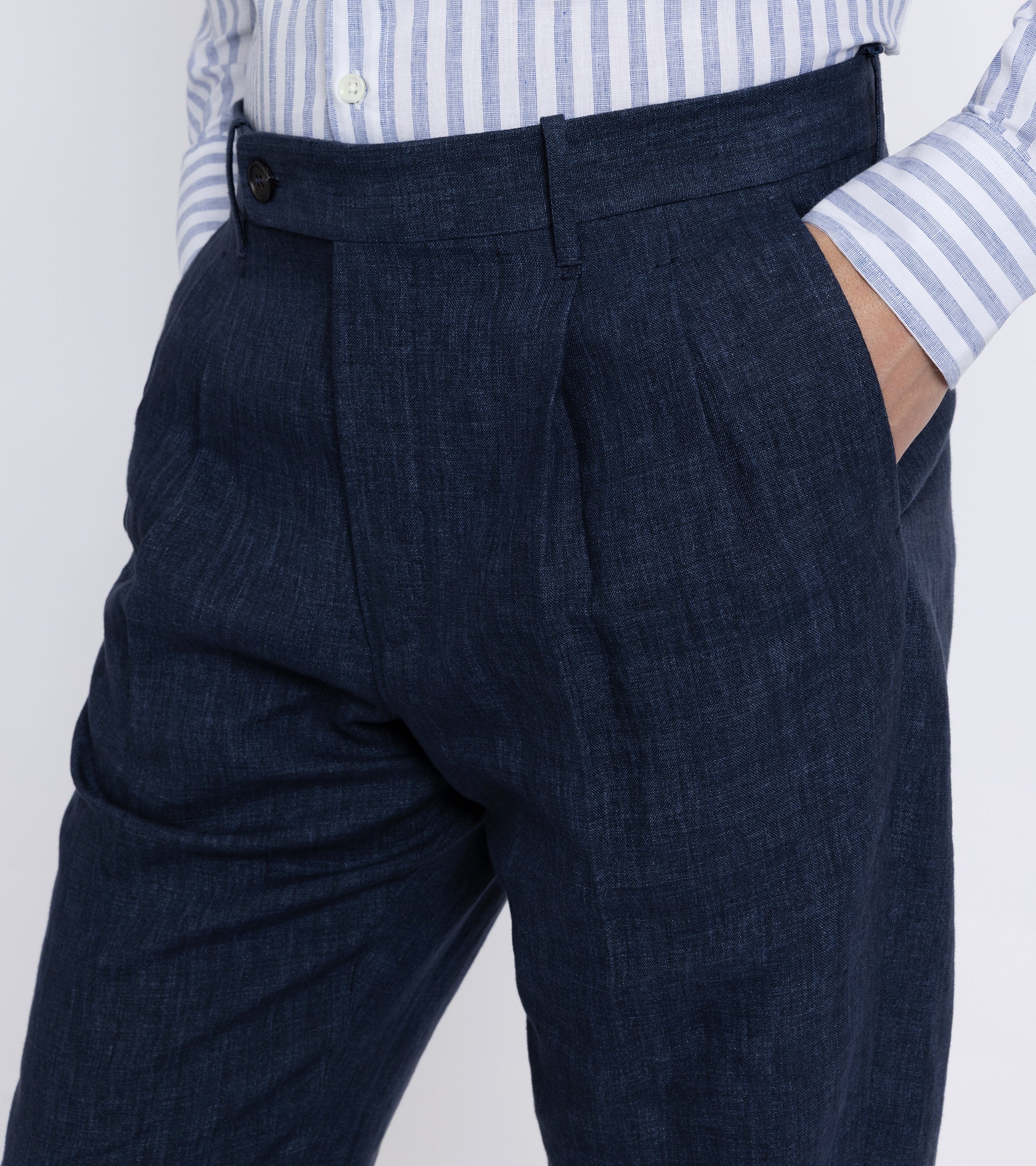 Incotex Pleated Linen Trousers: Navy