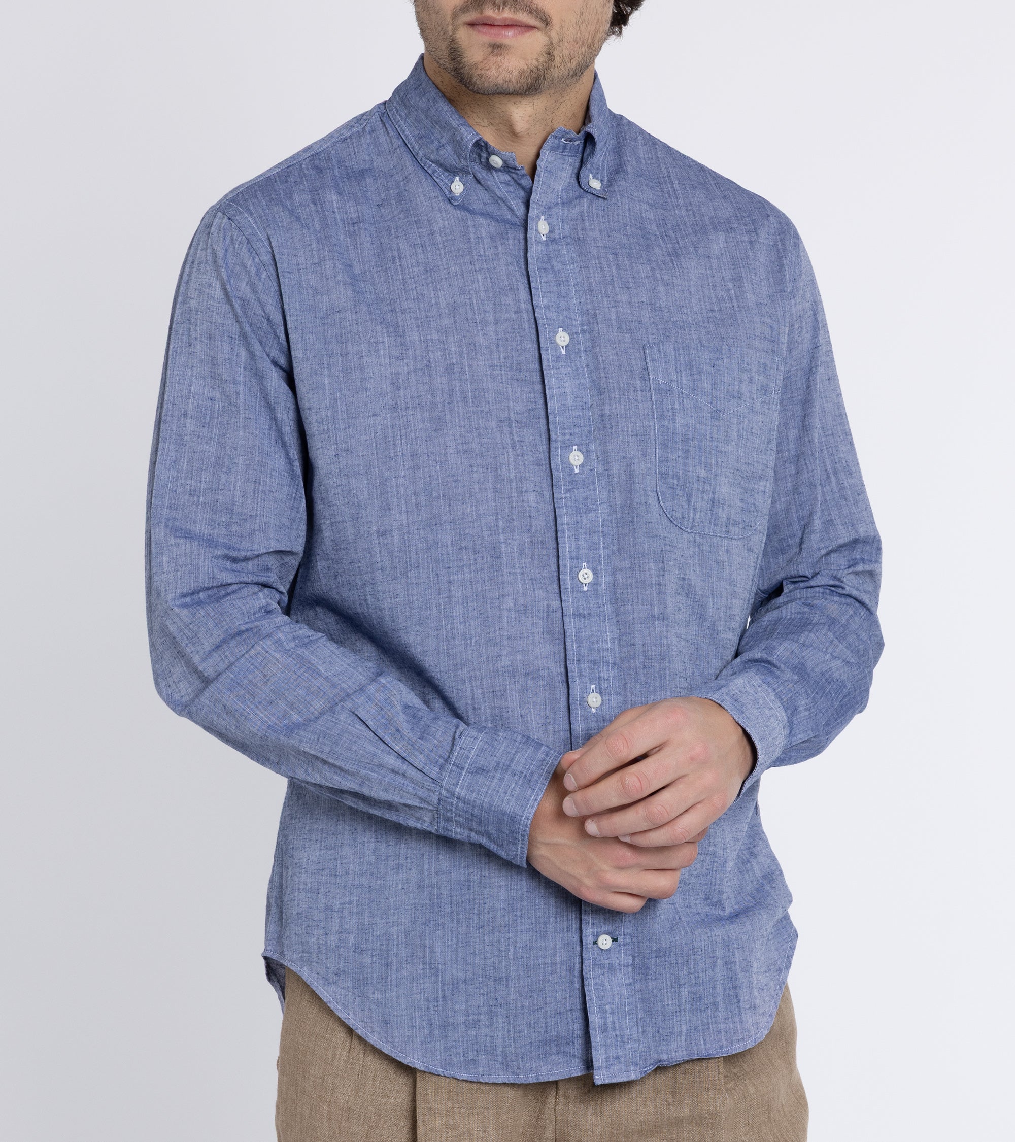 Gitman Vintage Japanese Cotton Linen Chambray Shirt: Blue