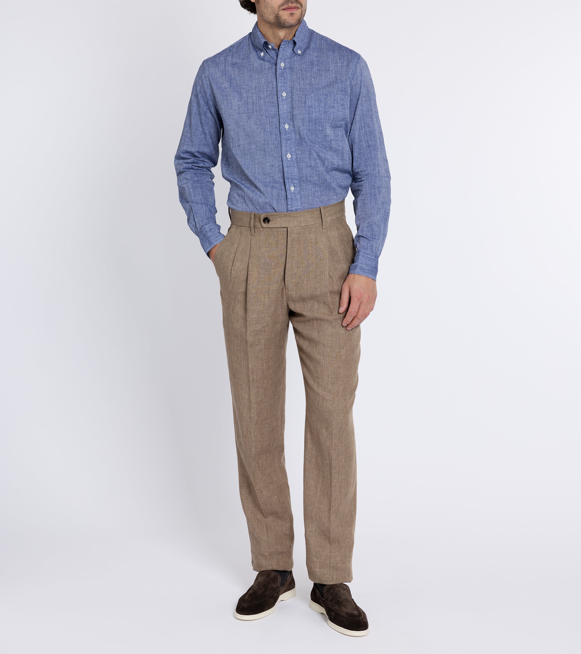 Incotex Pleated Linen Trousers: Biscuit