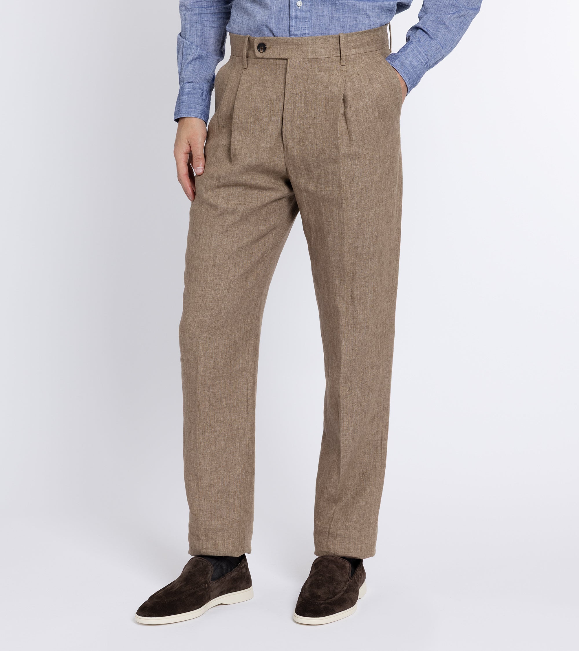 Incotex Pleated Linen Trousers: Biscuit