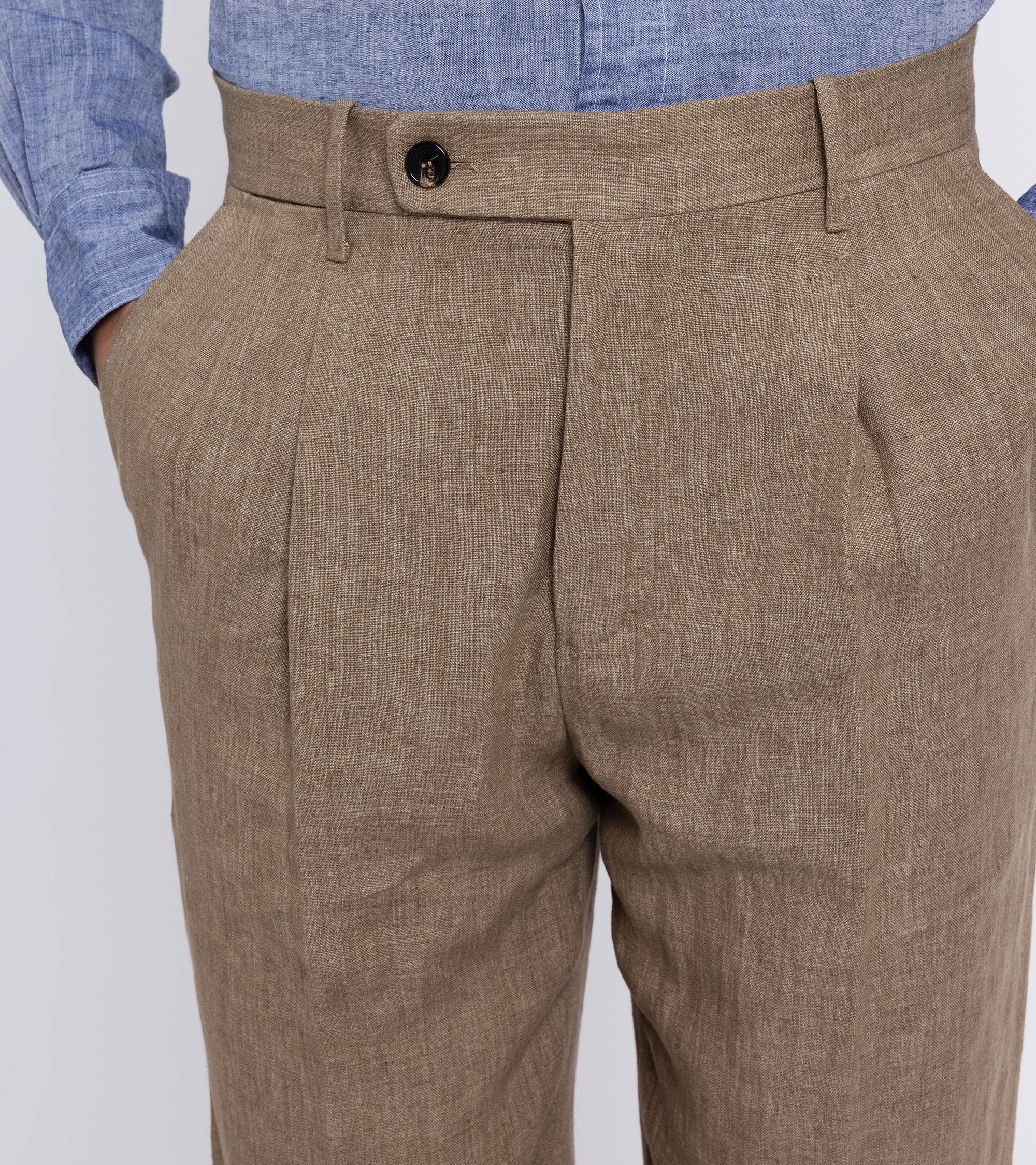 Incotex Pleated Linen Trousers: Biscuit