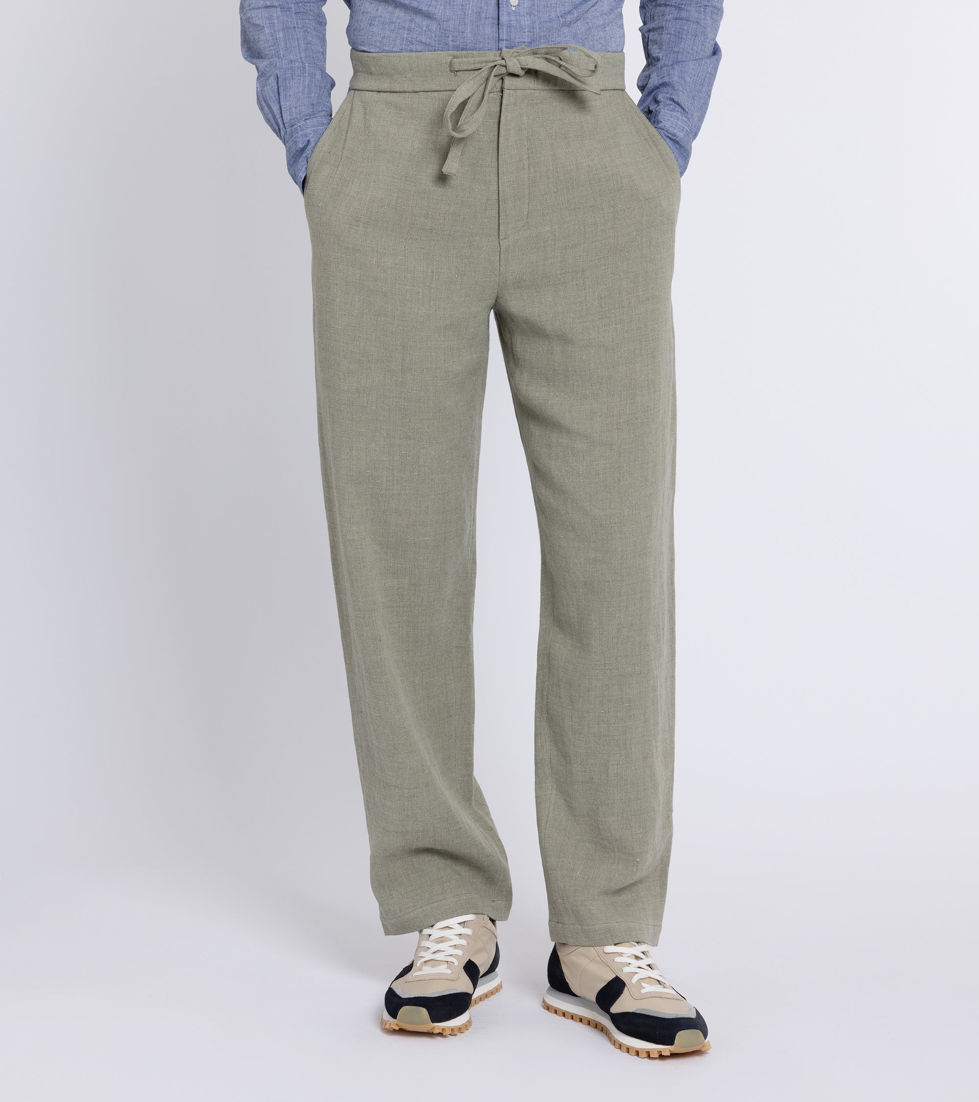 De Bonne Facture Wool Linen Balloon Trousers: Almond Green
