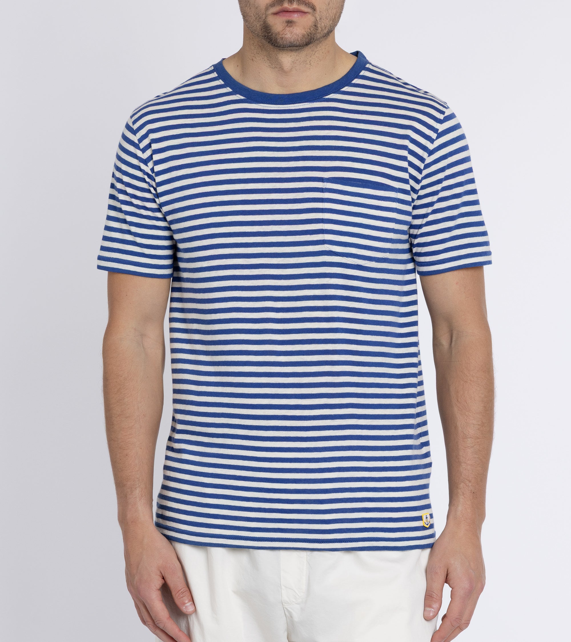 Armor Lux Cotton Linen Striped T-Shirt: Marine Blue