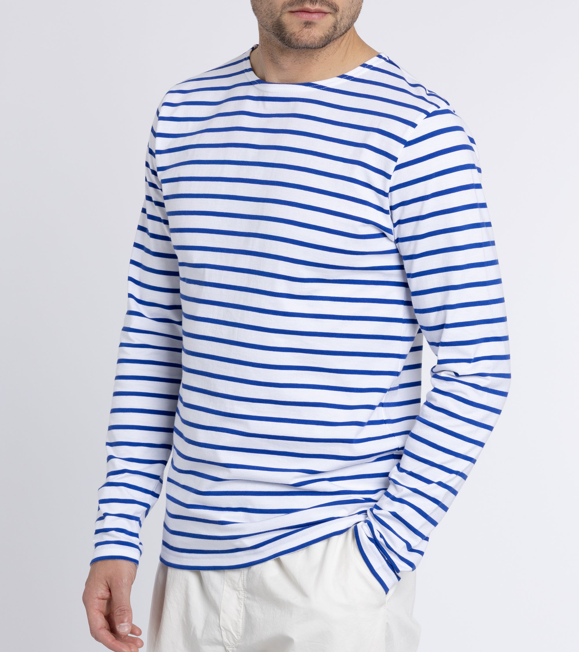 Armor Lux Lightweight Breton Striped T-Shirt: White/Royal Blue