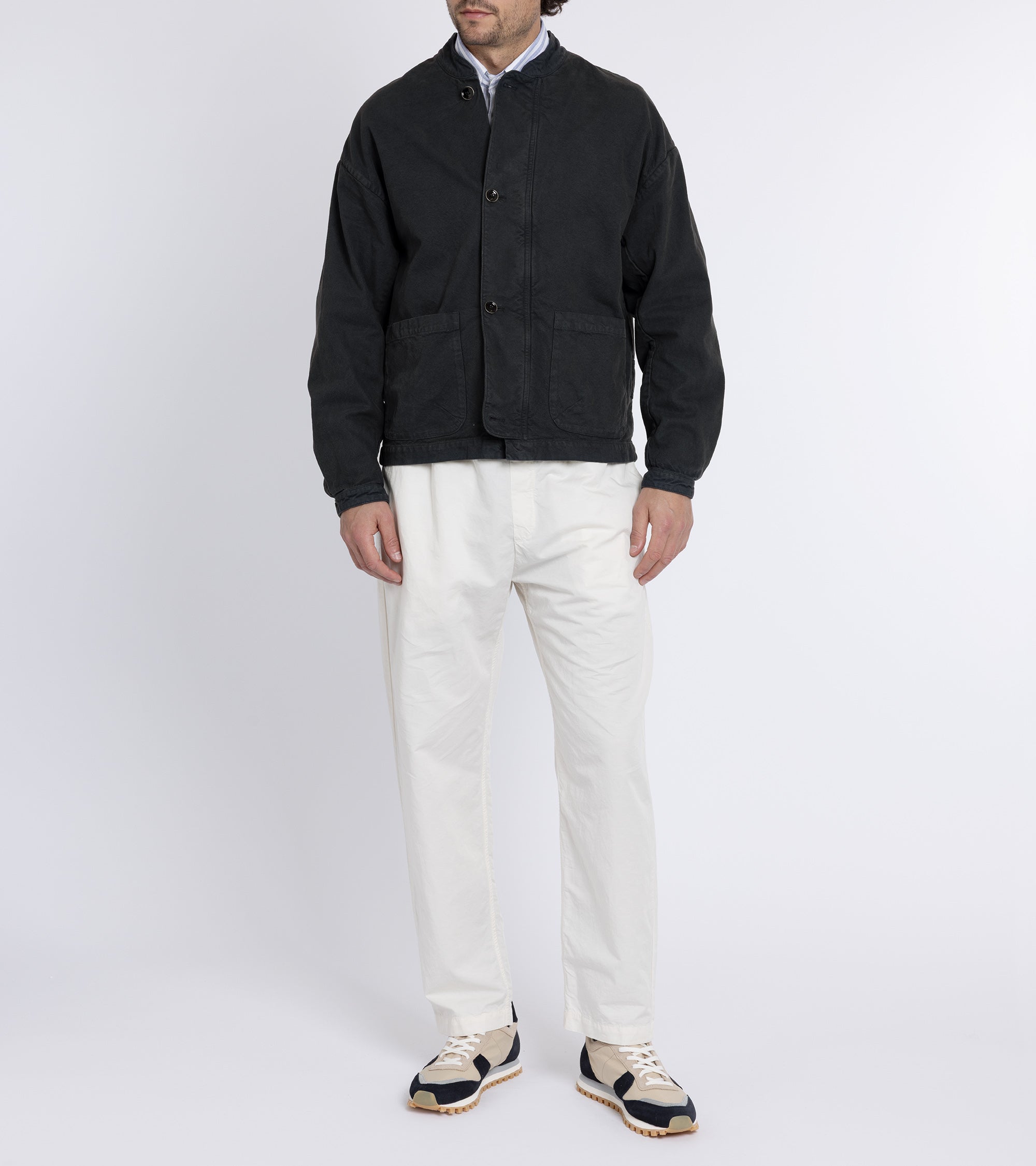 A Kind of Guise Jaspal Cotton Jacket: Washed Black