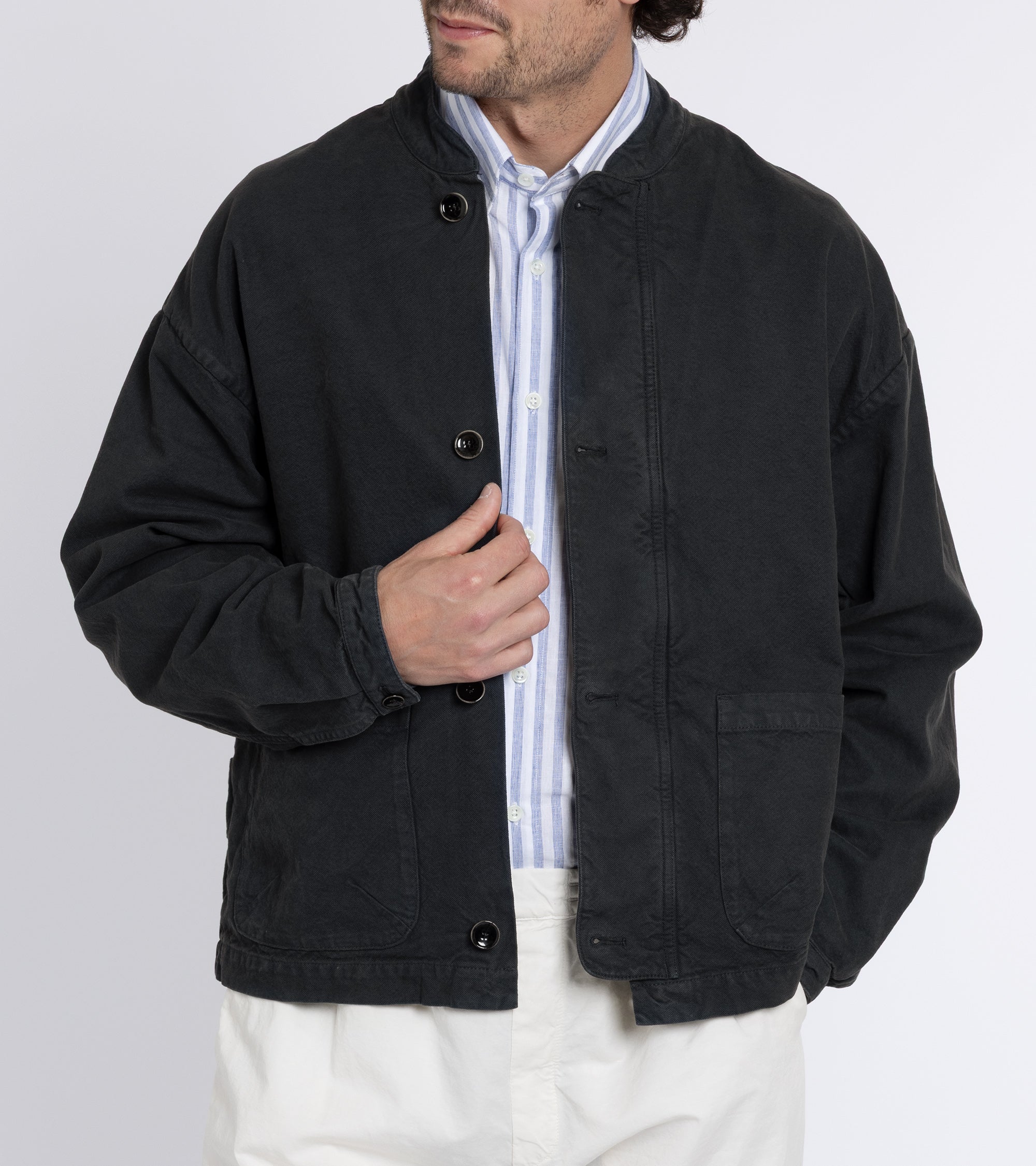 A Kind of Guise Jaspal Cotton Jacket: Washed Black