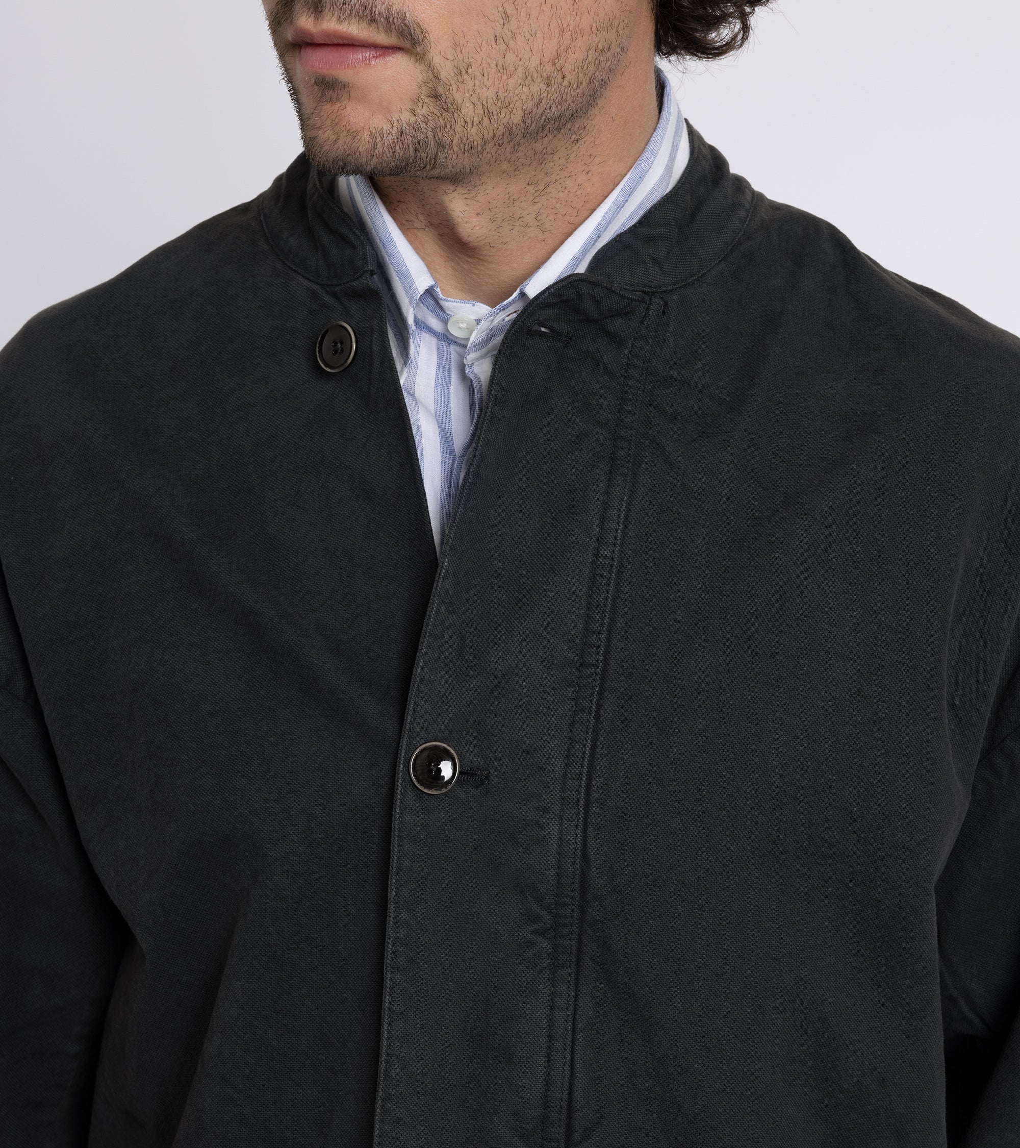 A Kind of Guise Jaspal Cotton Jacket: Washed Black