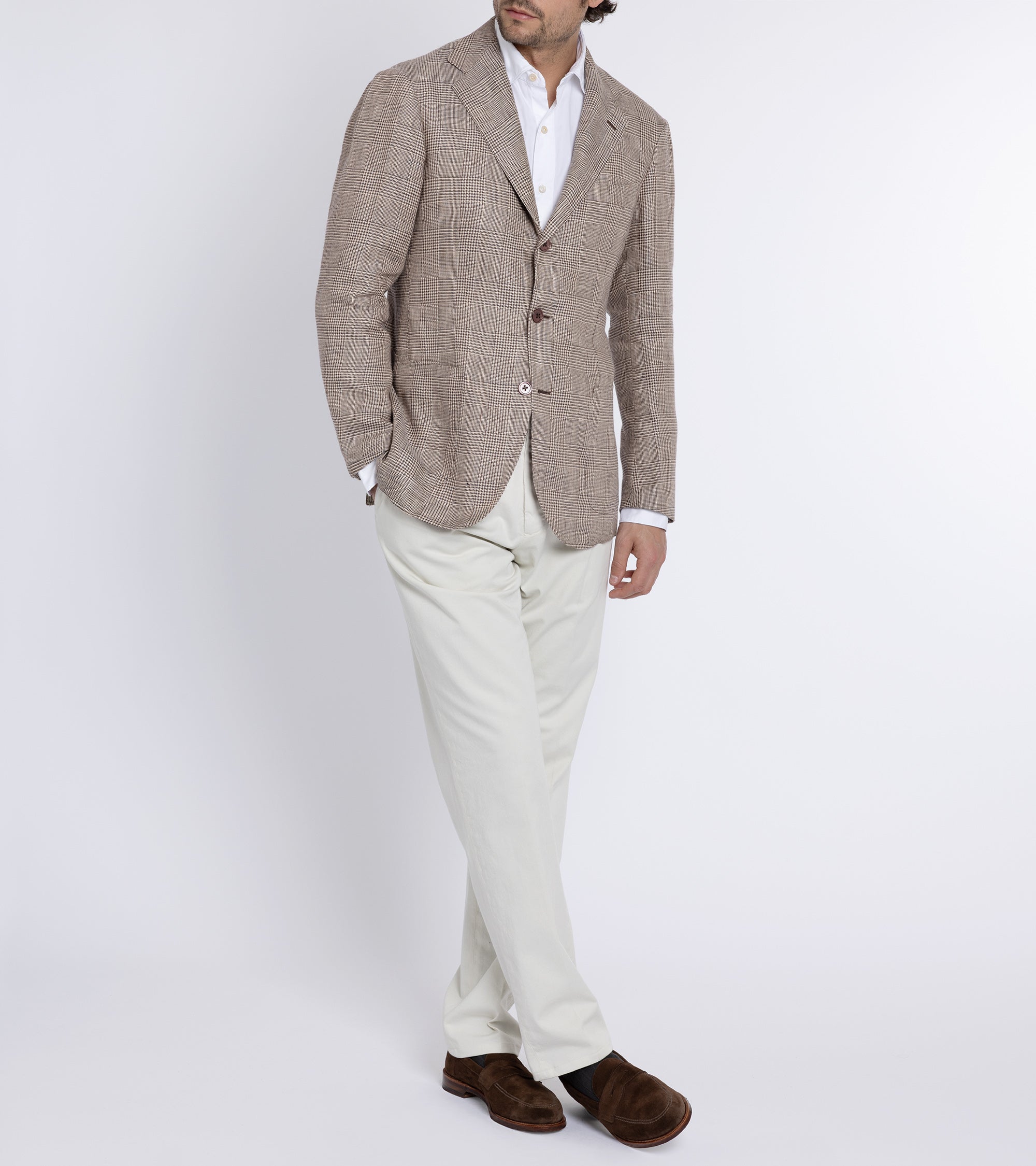 Ring Jacket Prince of Wales Check Linen Sport Jacket: Brown