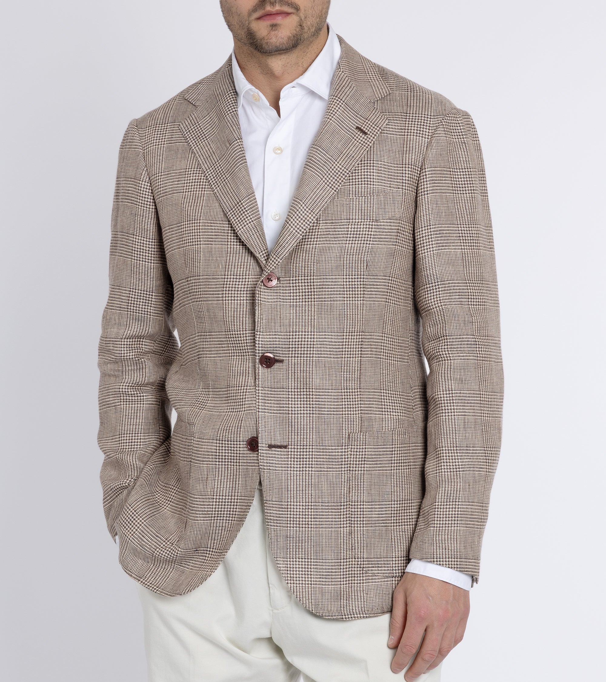 Ring Jacket Prince of Wales Check Linen Sport Jacket: Brown