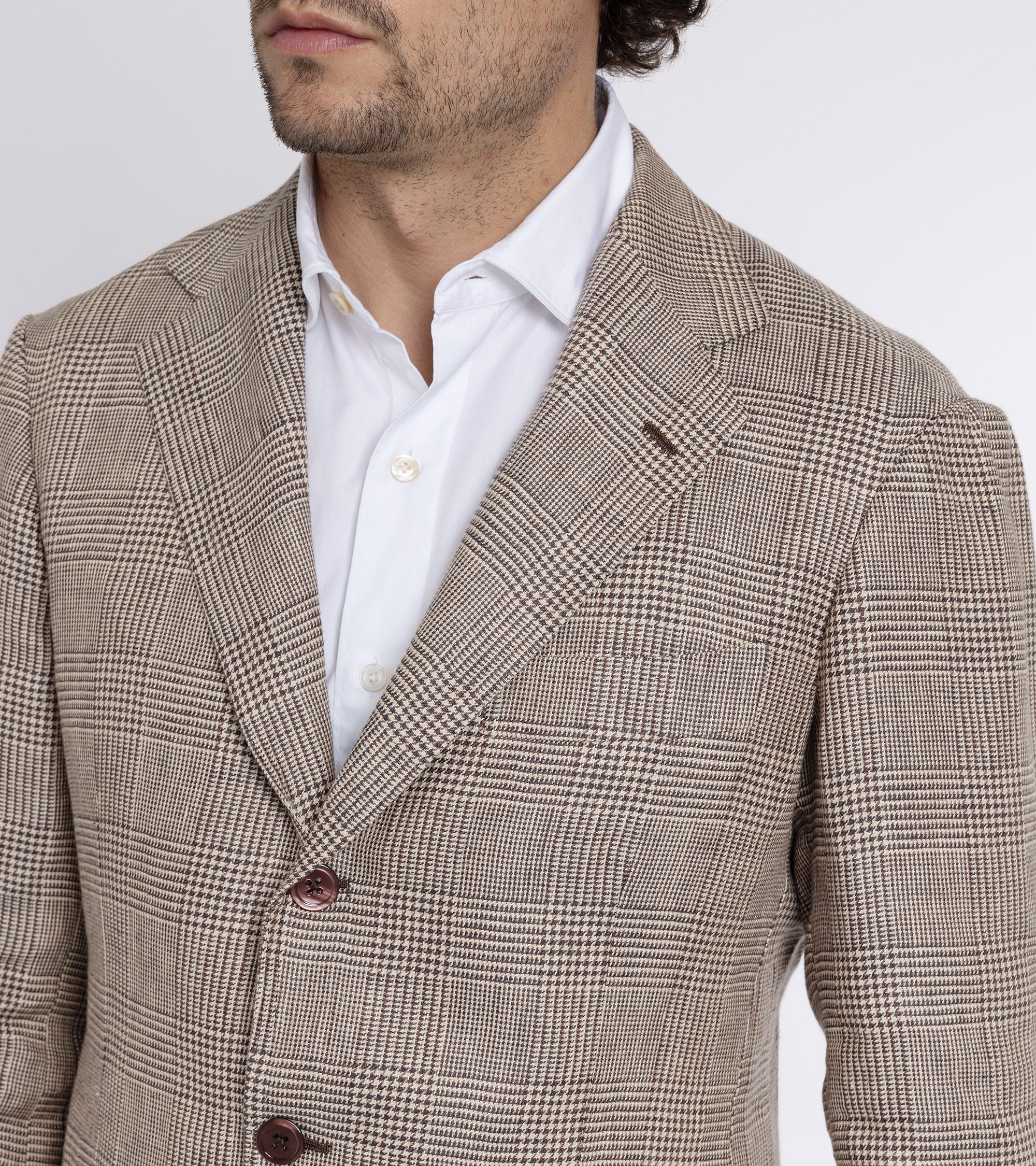 Ring Jacket Prince of Wales Check Linen Sport Jacket: Brown