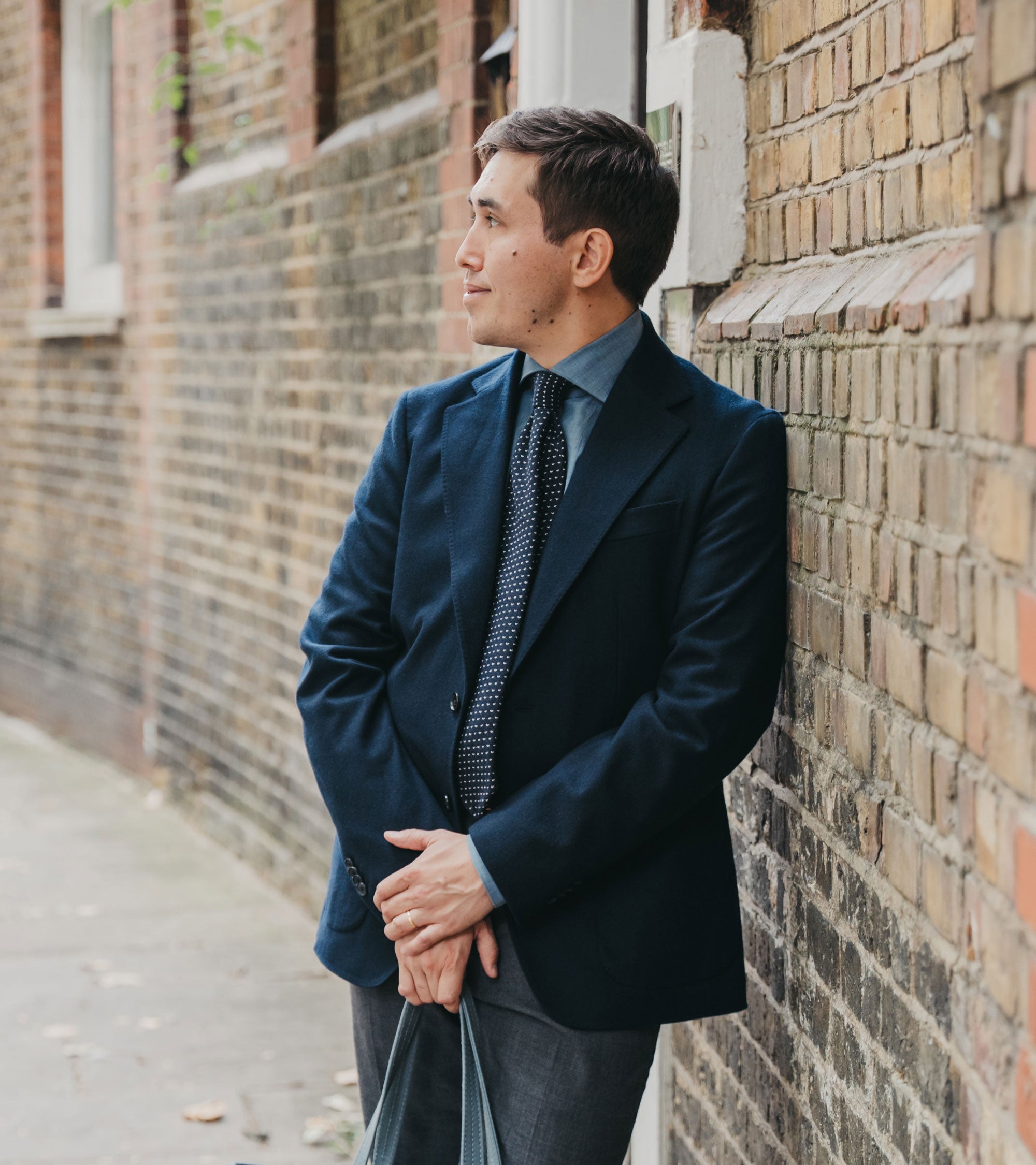 Caruso for Trunk Butterfly Fox Flannel Wool Cashmere Jacket: Navy