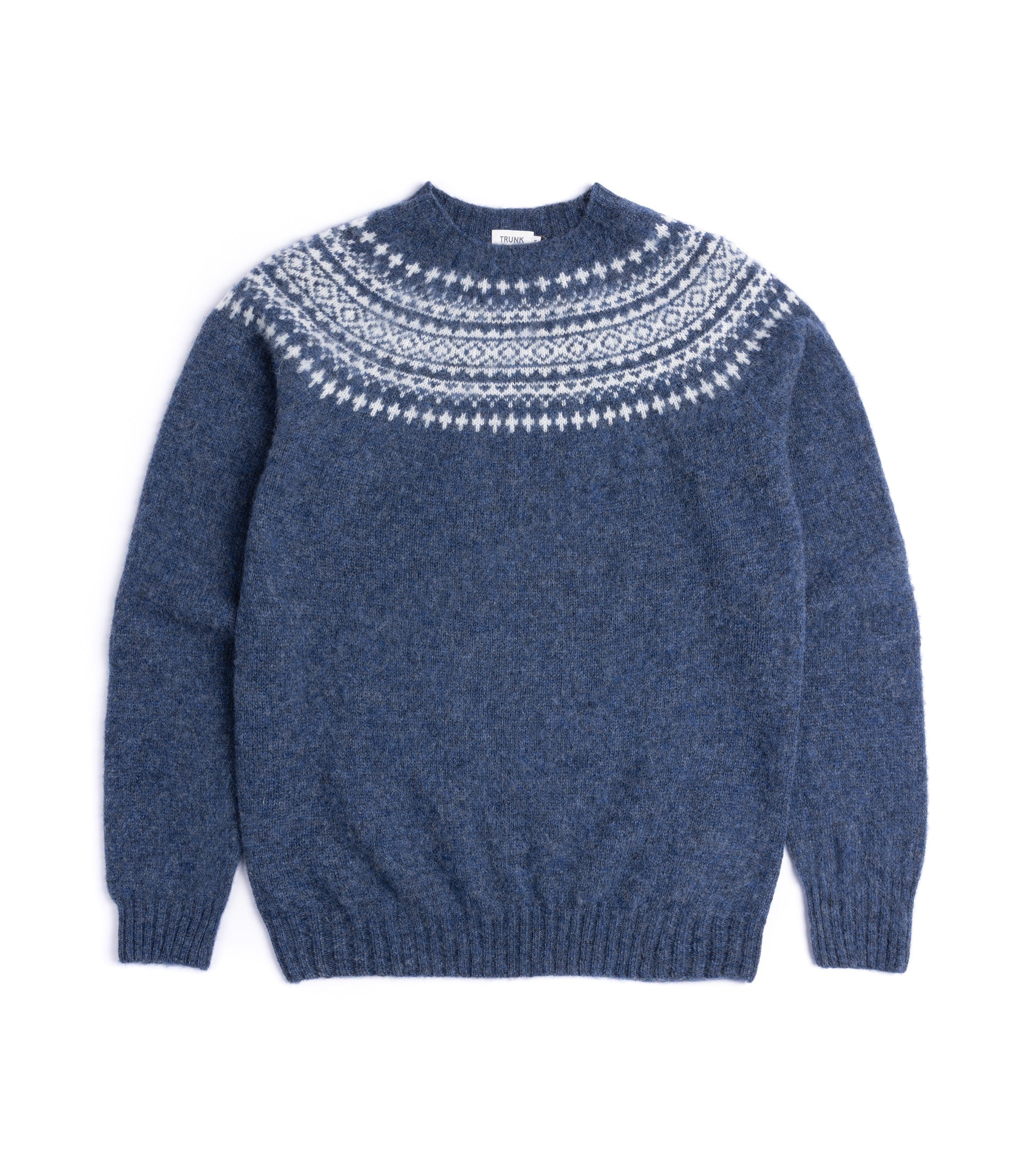Trunk Elm Fairisle Crew Neck Sweater: Denim Blue