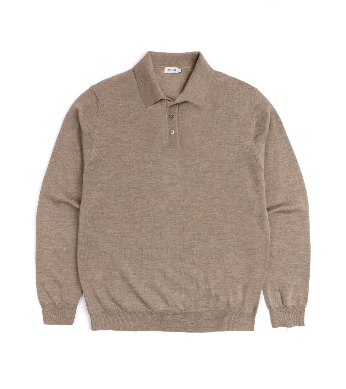 Trunk Enford Merino Knit Long Sleeve Polo Shirt: Beige