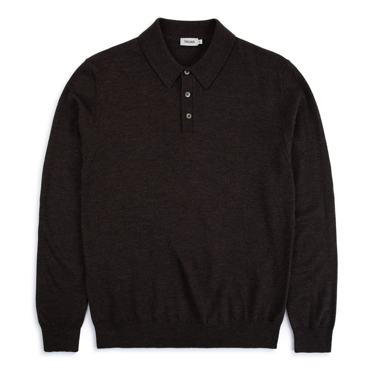 Trunk Enford Merino Knit Long Sleeve Polo Shirt: Mole Brown