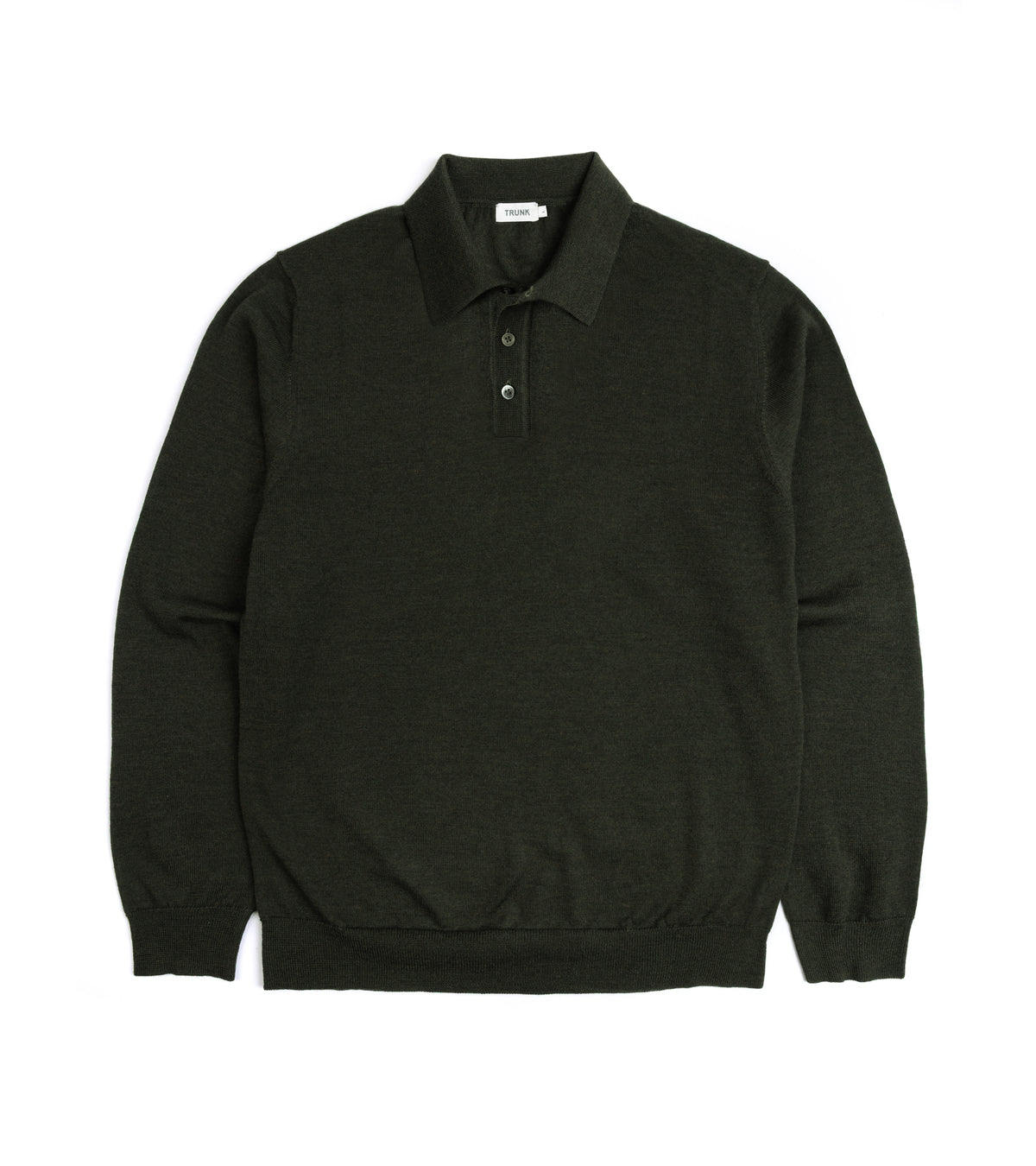 Trunk Enford Merino Knit Long Sleeve Polo Shirt: Loden Green