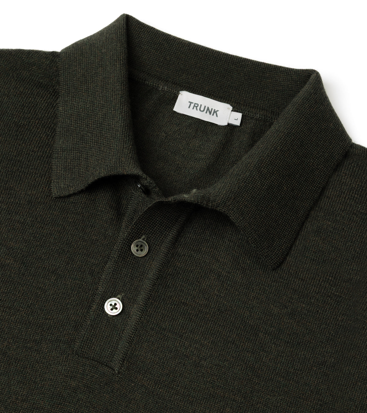 Trunk Enford Merino Knit Long Sleeve Polo Shirt: Loden Green