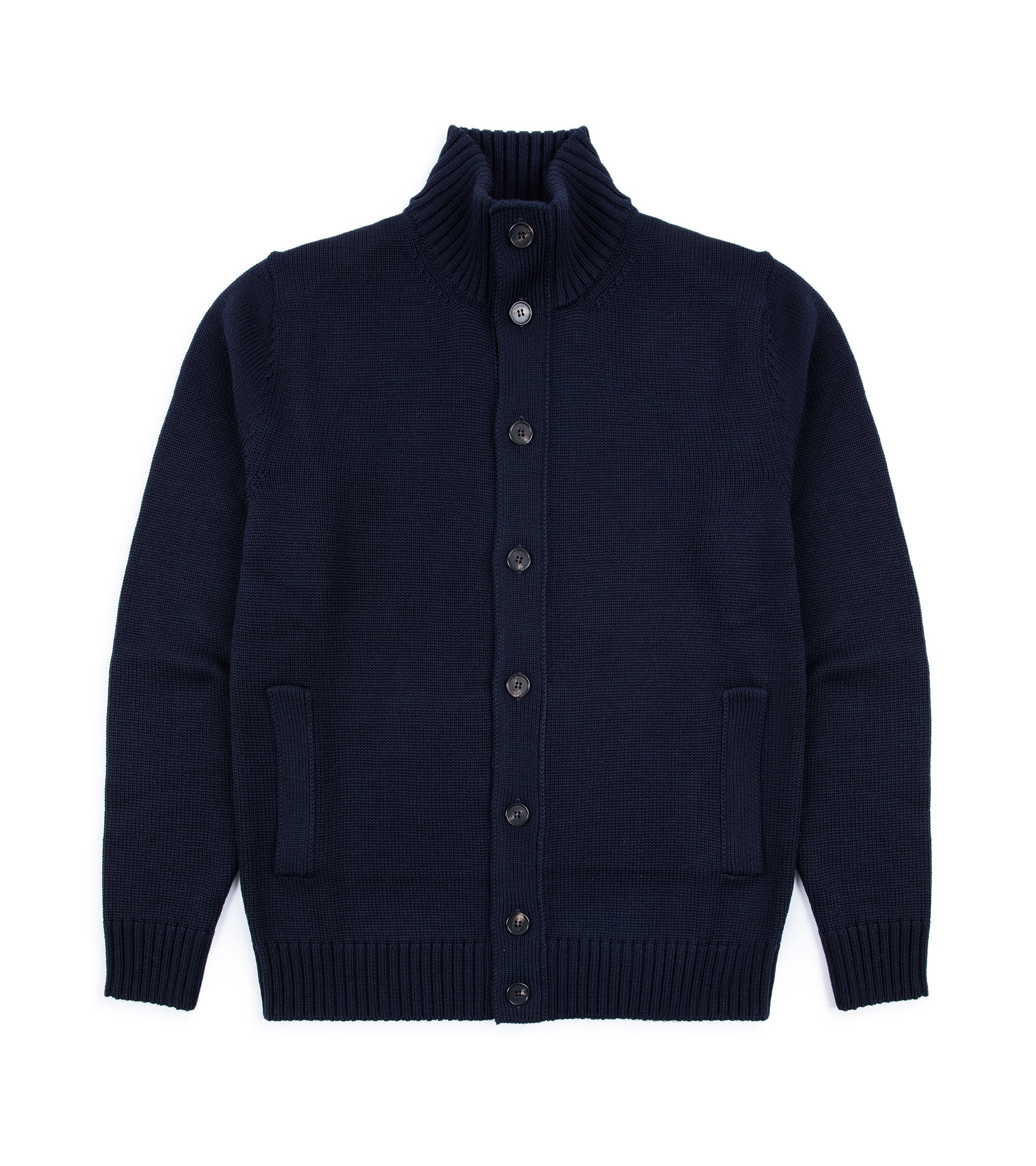 Zanone 7 Gauge Wool Cardigan: Navy