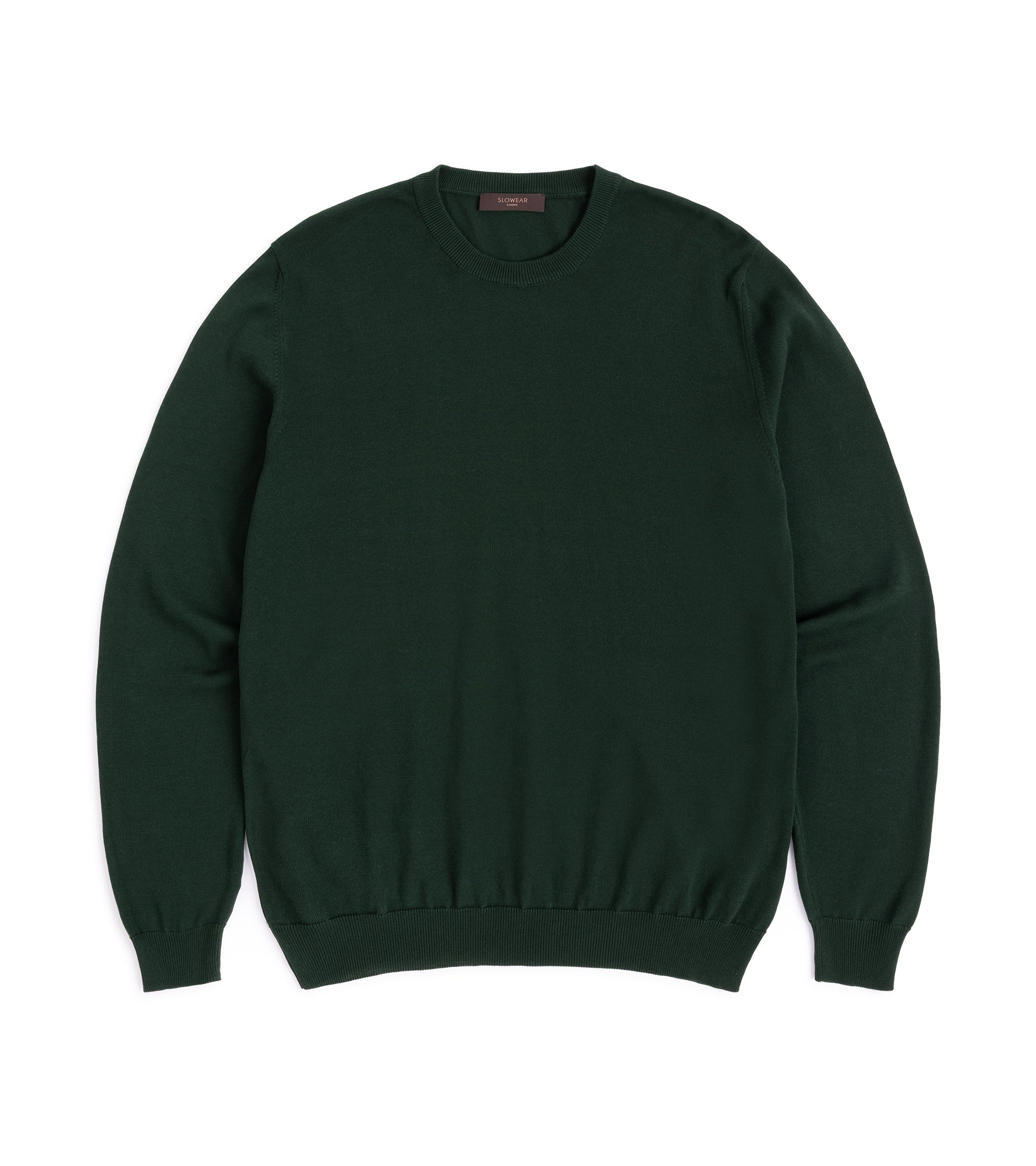 Zanone Cotton Crepe Long Sleeve Crew Neck Sweater: Forest Green