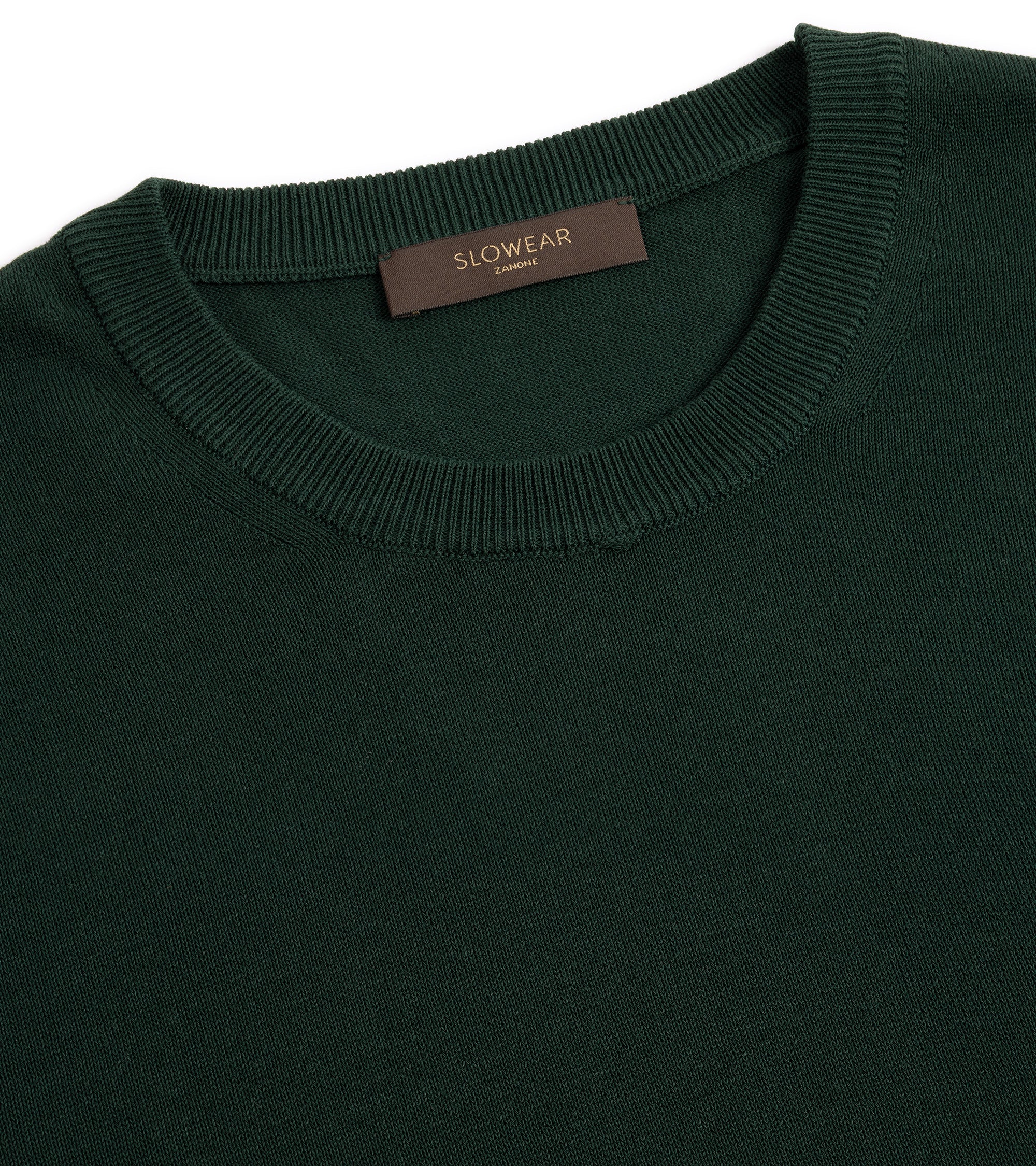 Zanone Cotton Crepe Long Sleeve Crew Neck Sweater: Forest Green