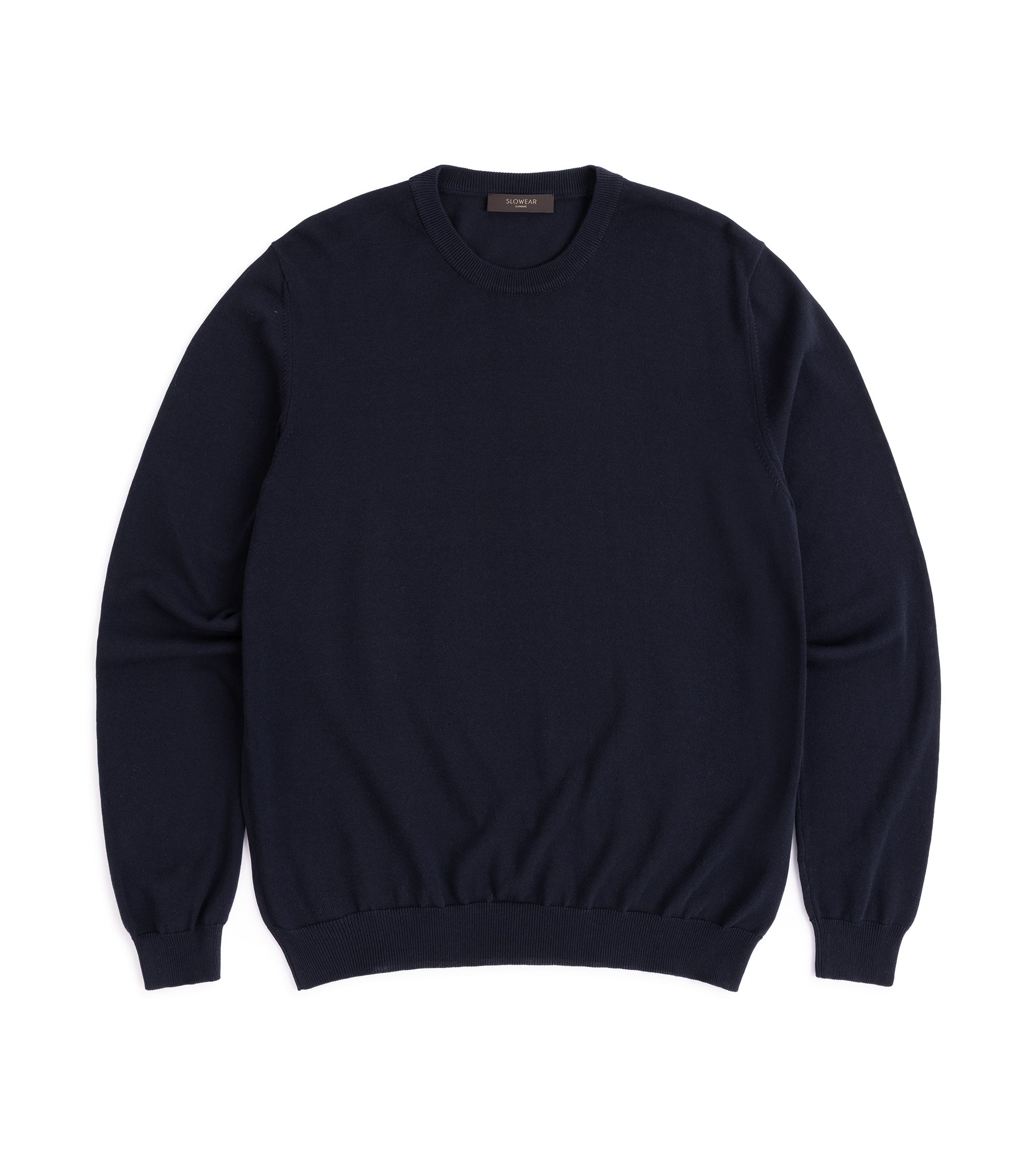 Zanone Cotton Crepe Long Sleeve Crew Neck Sweater: Navy