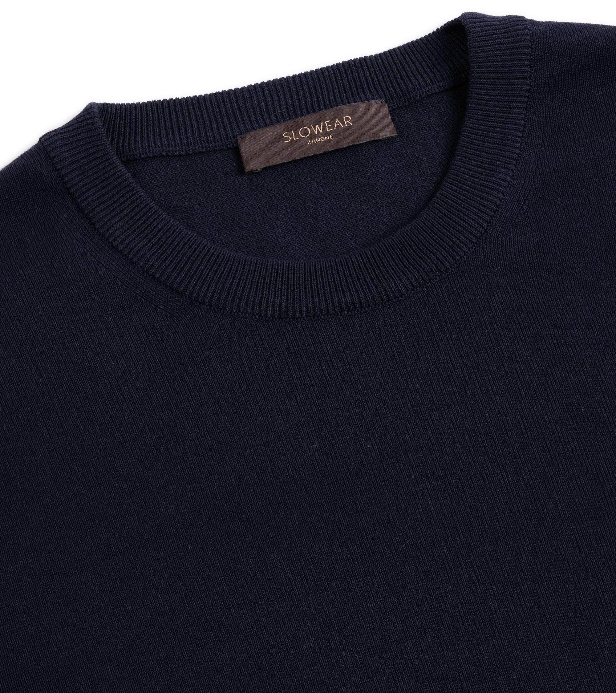 Zanone Cotton Crepe Long Sleeve Crew Neck Sweater: Navy