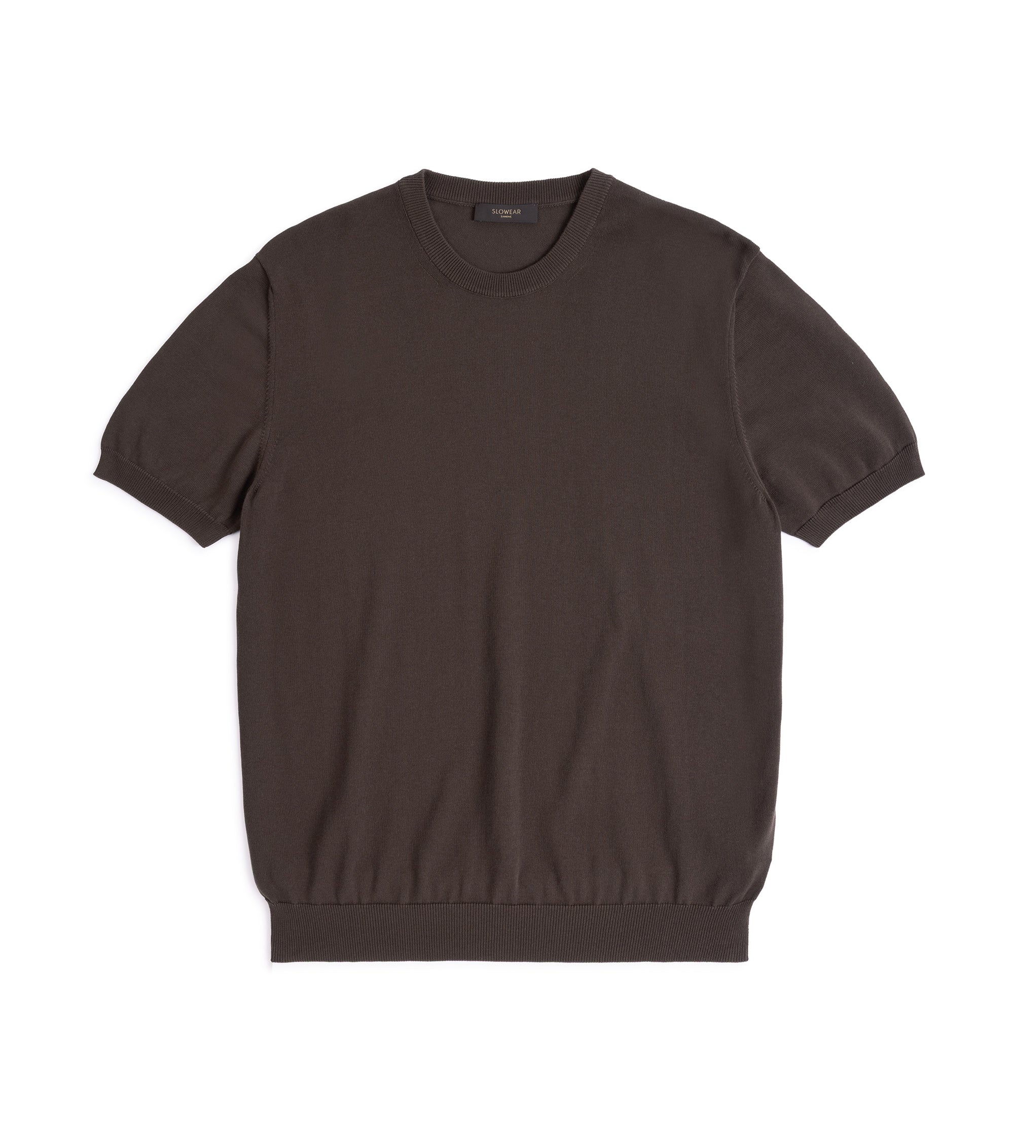 Zanone Cotton Crepe Short Sleeve Crew Neck Sweater: Brown