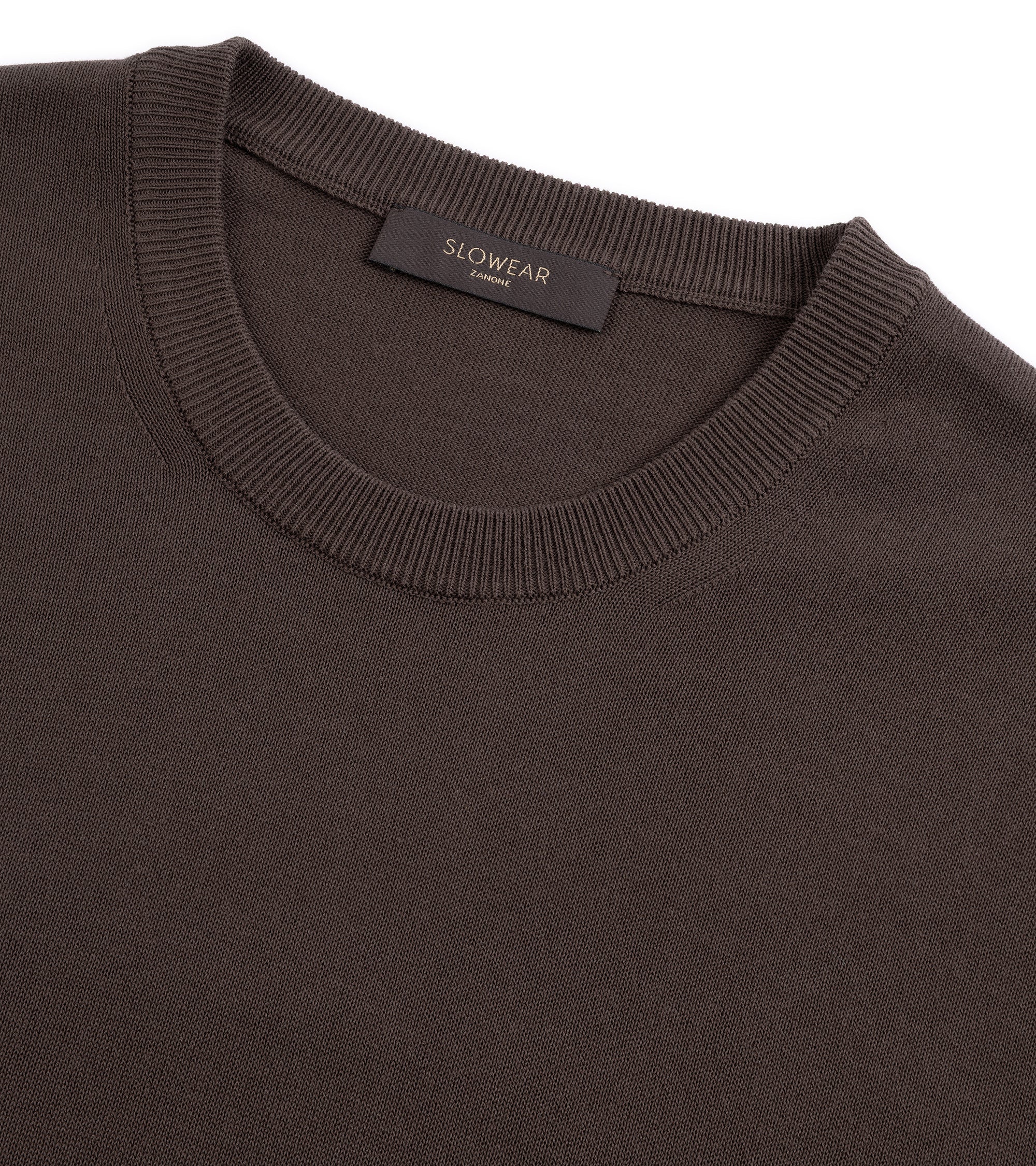 Zanone Cotton Crepe Short Sleeve Crew Neck Sweater: Brown