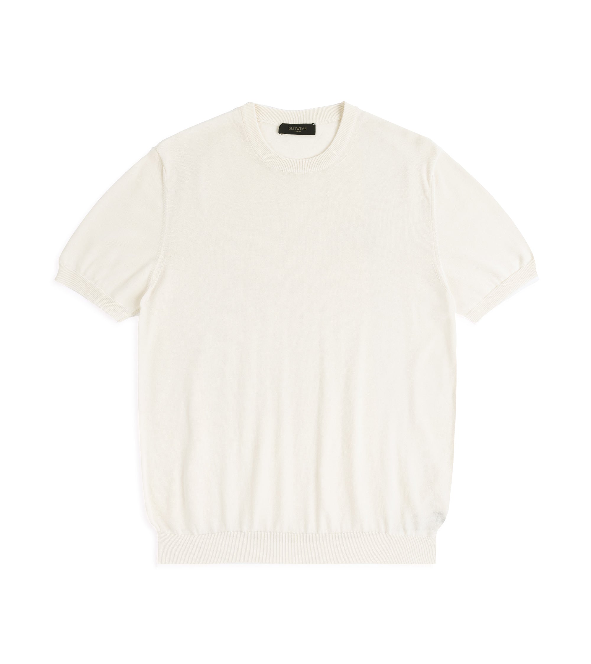 Zanone Cotton Crepe Short Sleeve Crew Neck Sweater: Cream