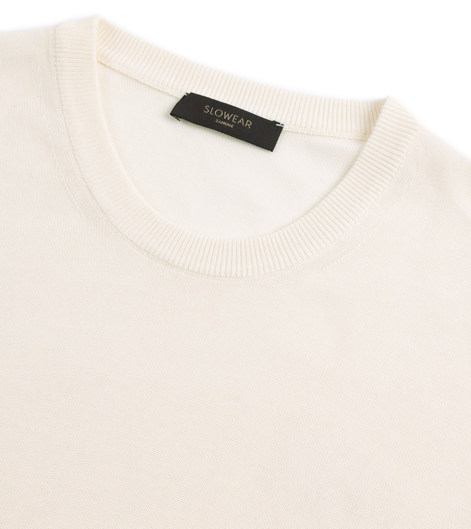 Zanone Cotton Crepe Short Sleeve Crew Neck Sweater: Cream