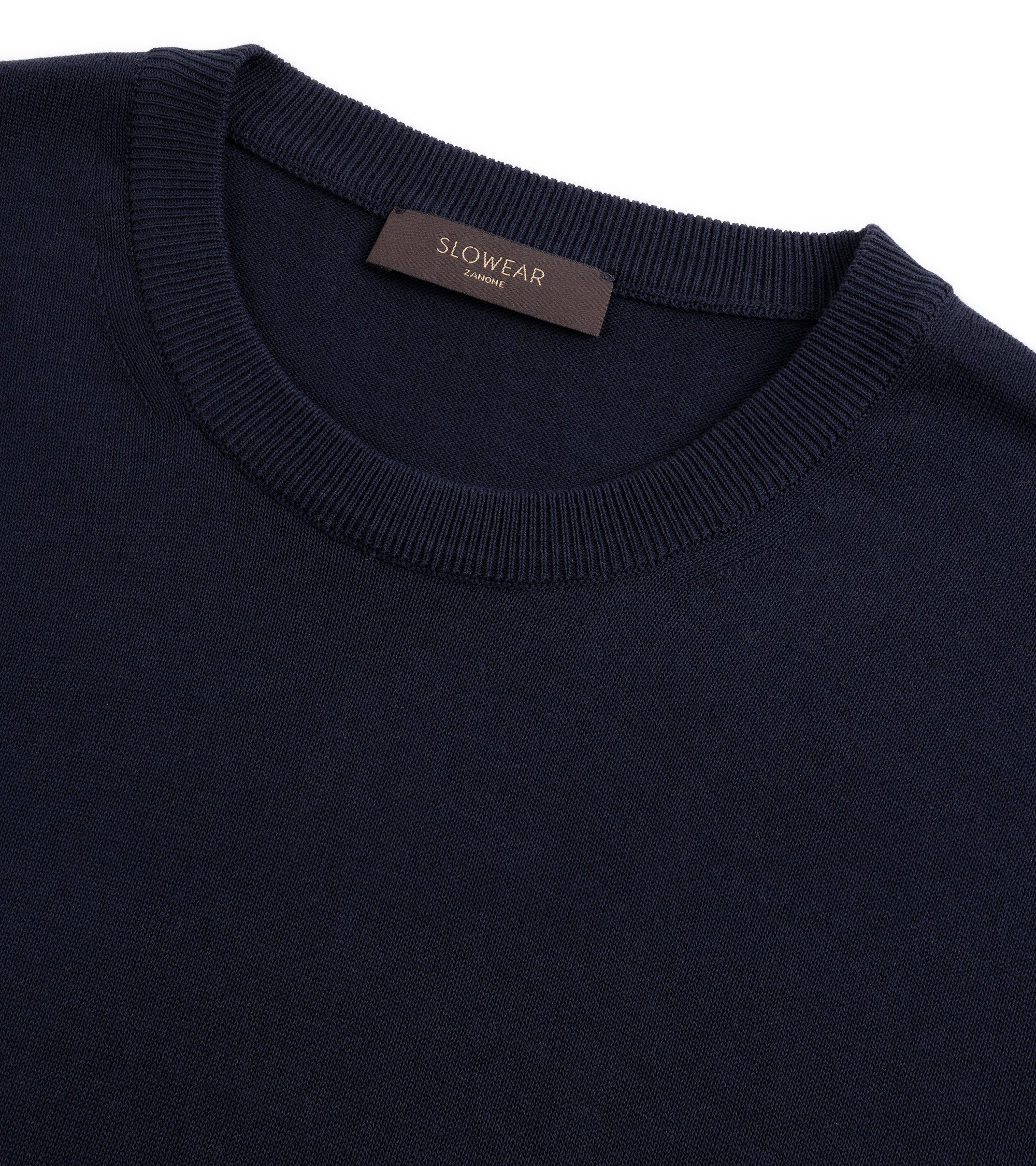 Zanone Cotton Crepe Short Sleeve Crew Neck Sweater: Navy