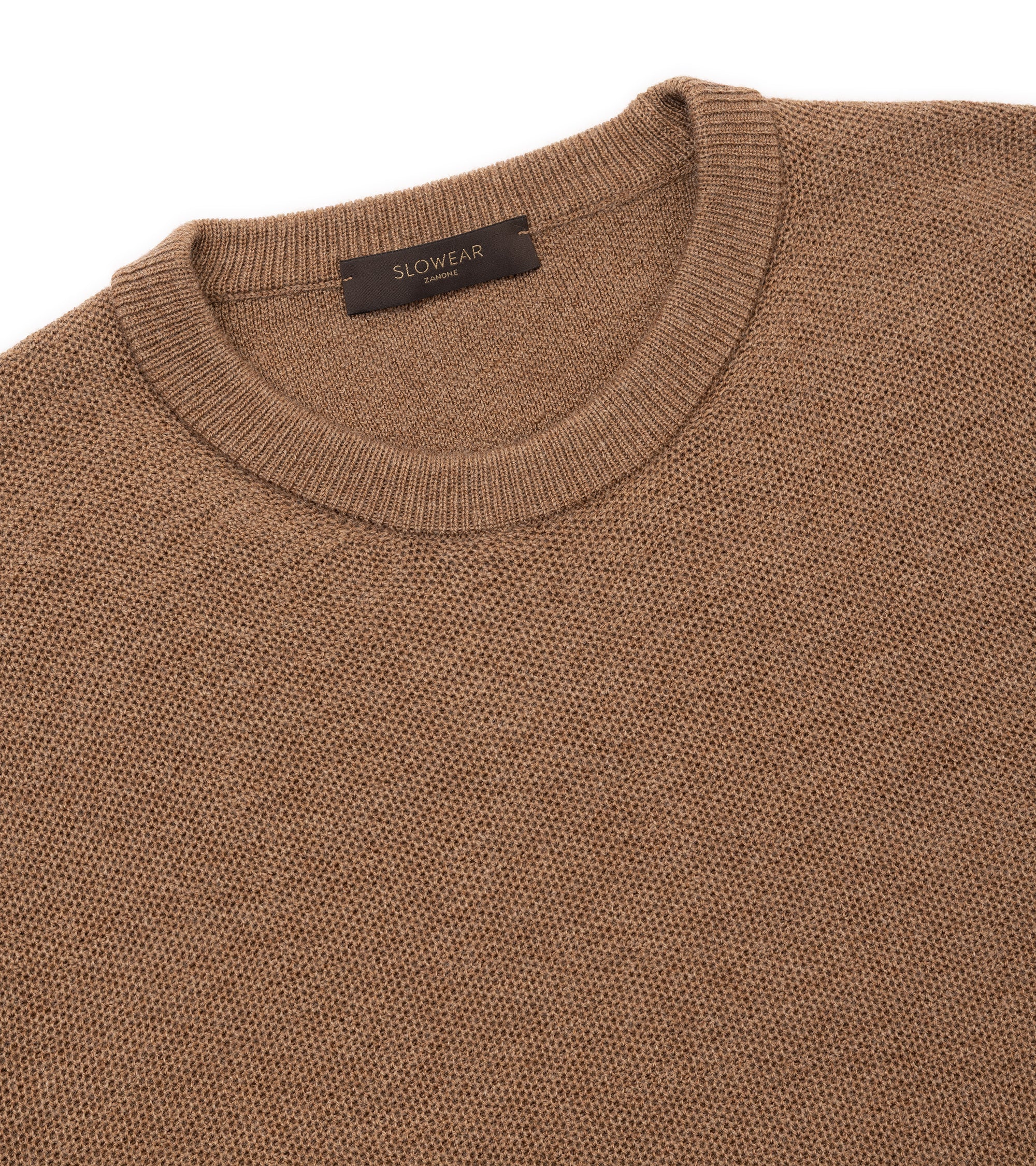 Zanone Wool Honeycomb Crew Neck Sweater: Caramel