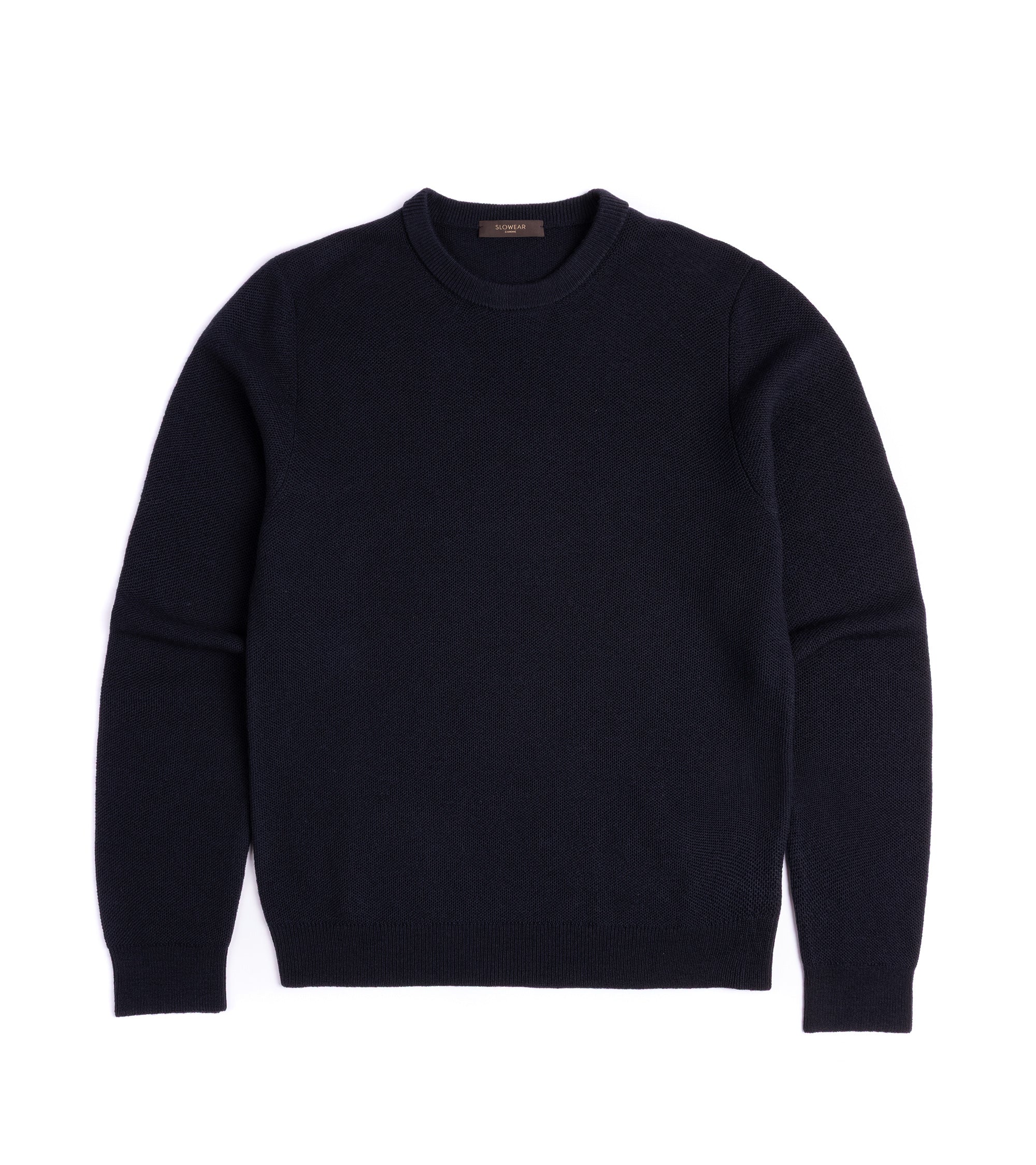 Zanone Wool Honeycomb Crew Neck Sweater: Navy