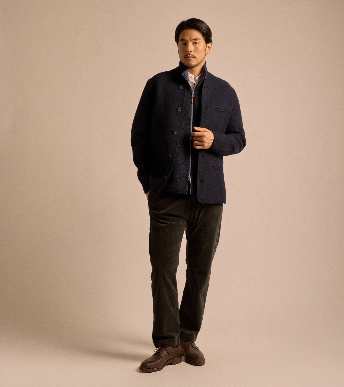 Alpe Piano Francesco Felted Wool Jacket in navy, product photo.