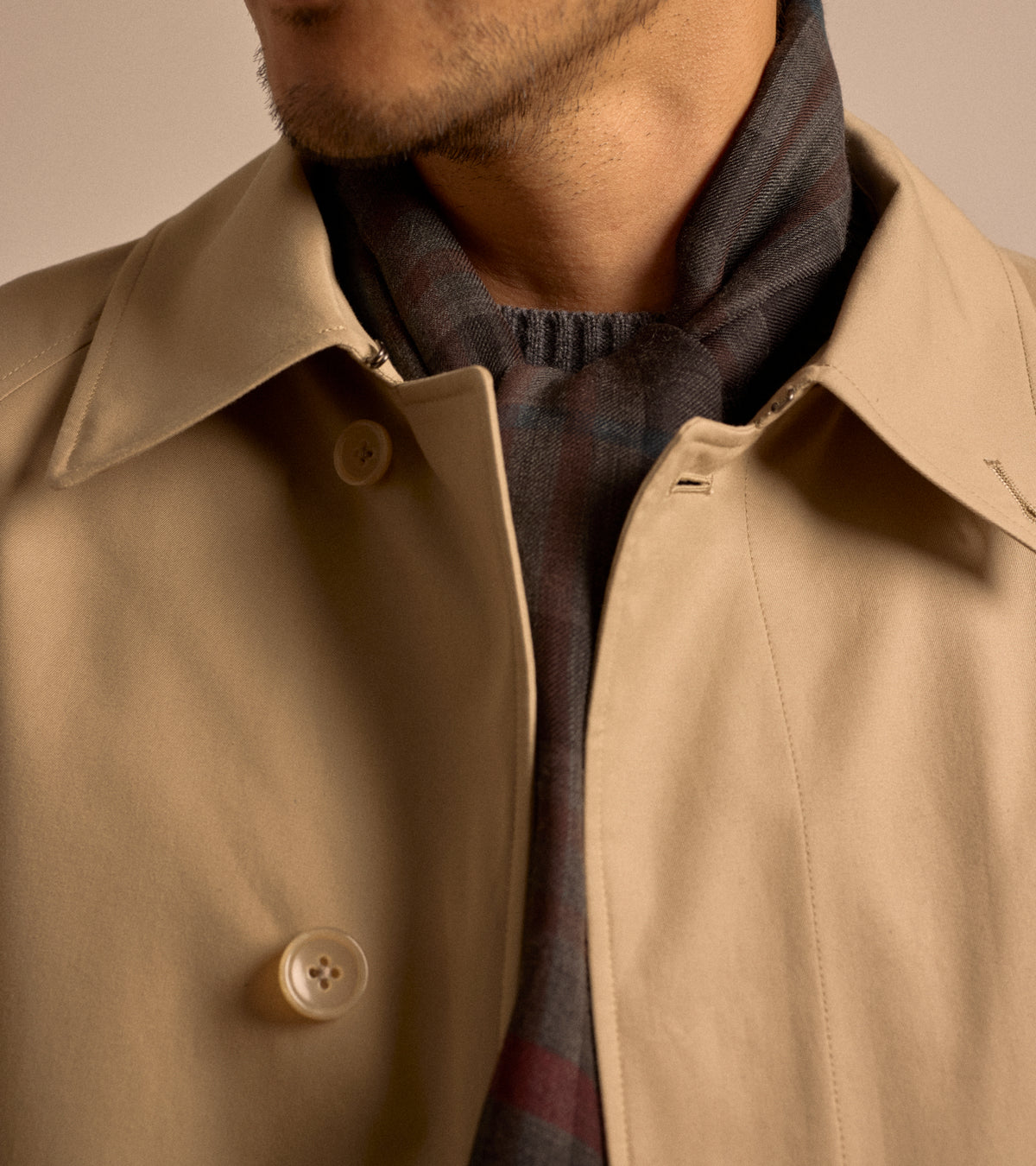 Begg x Co Wispy Baxter Check Cashmere Scarf in charcoal/wine/teal, product photo.