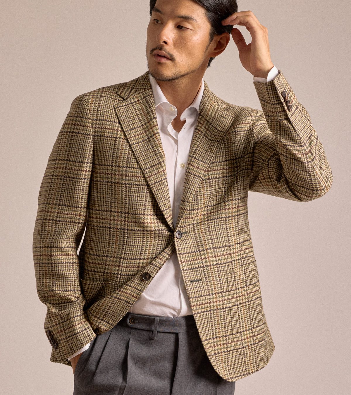 Caruso Aida Wool Large Glencheck Jacket in green, product photo.