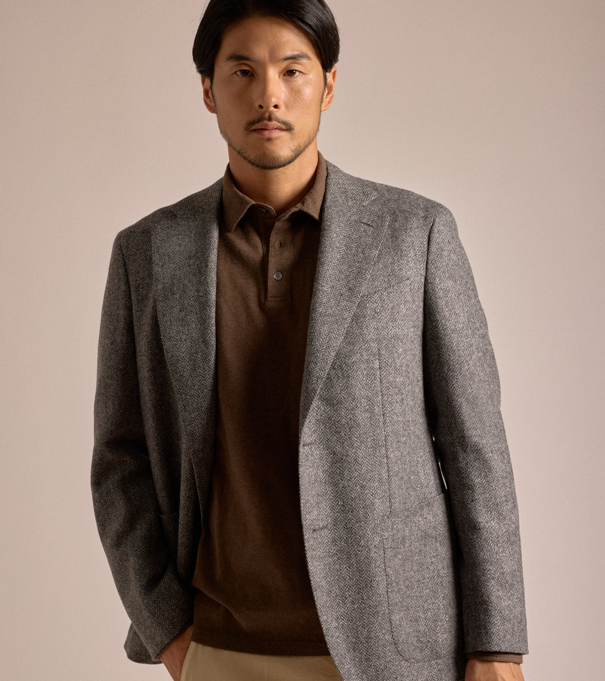 Caruso Aida Shetland Wool Herringbone Jacket in grey, product photo.