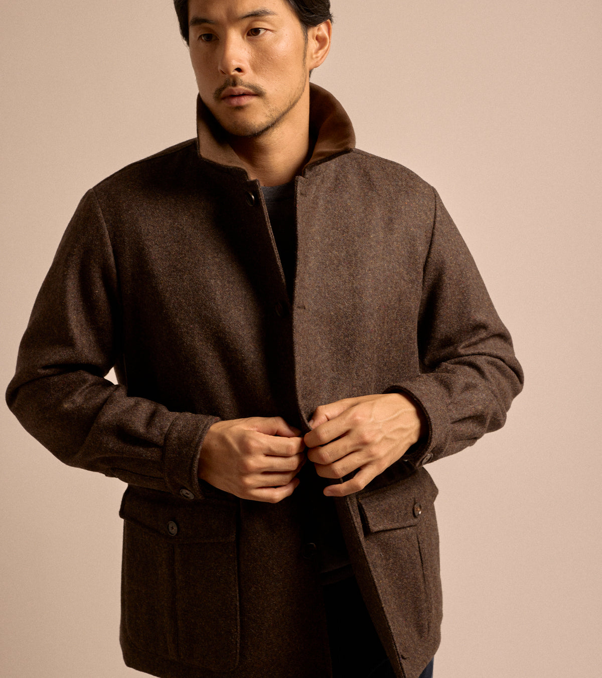 Caruso Shetland Wool Paddock Jacket: Dark Brown