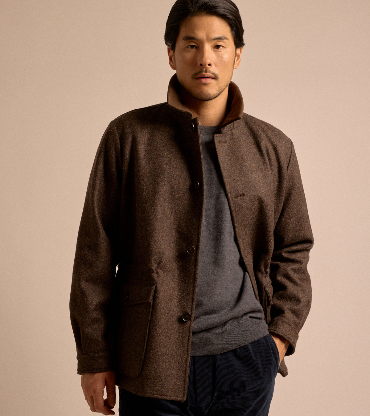 Caruso Shetland Wool Paddock Jacket: Dark Brown