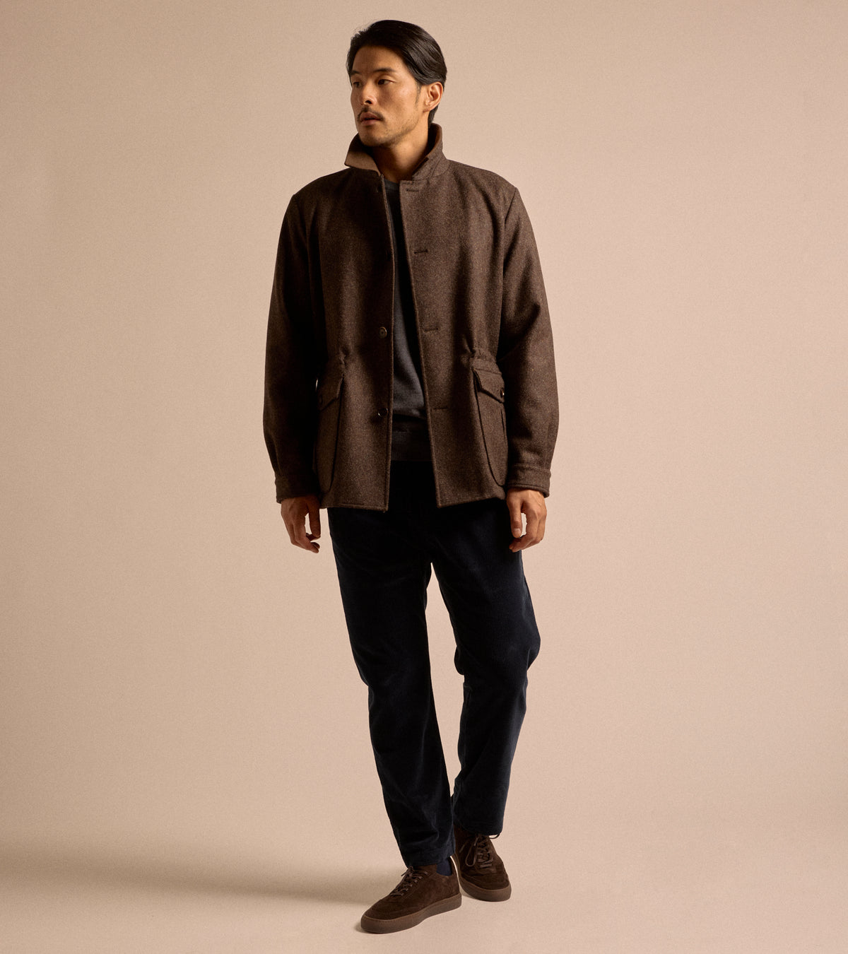 Caruso Shetland Wool Paddock Jacket: Dark Brown