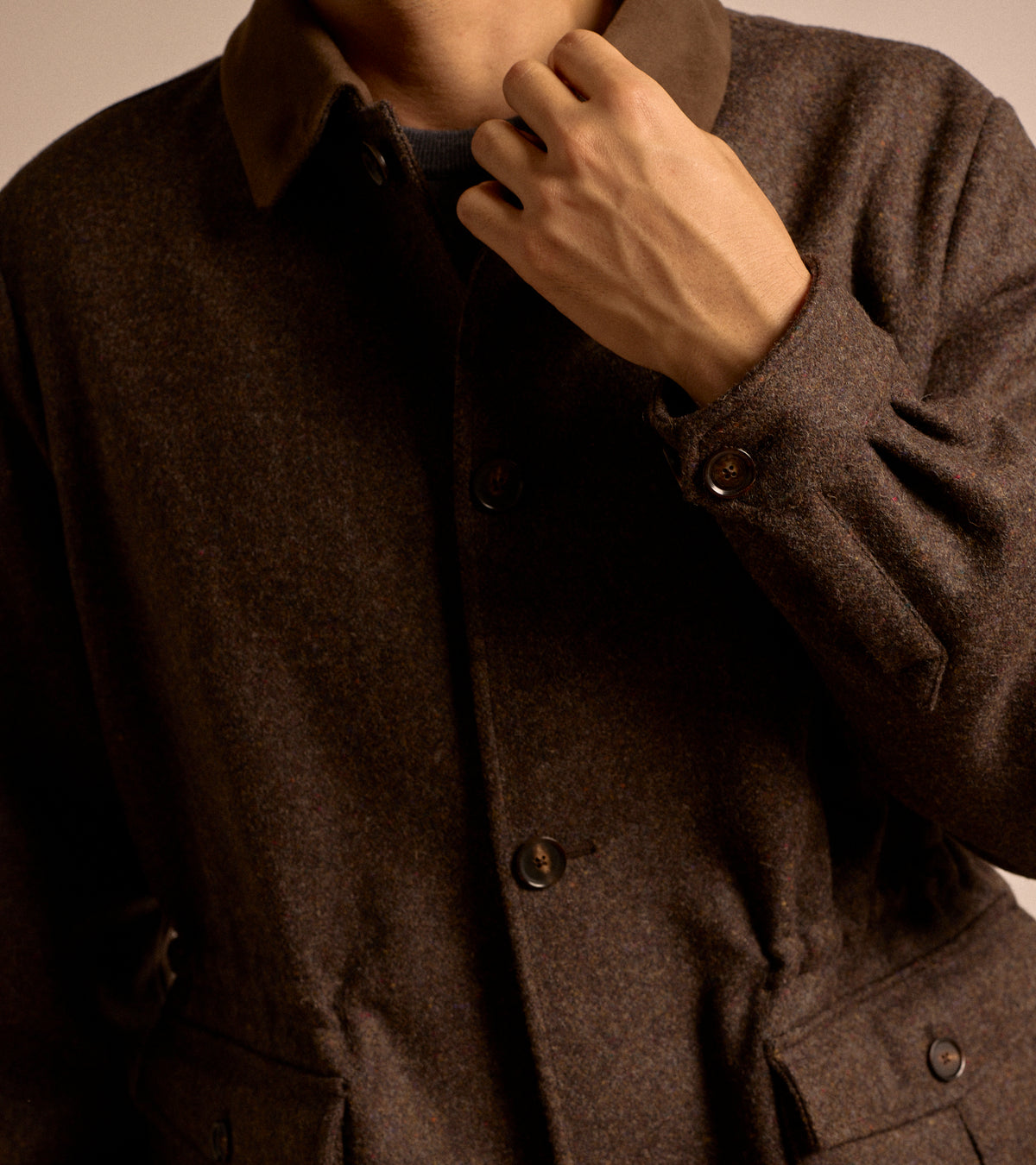 Caruso Shetland Wool Paddock Jacket: Dark Brown