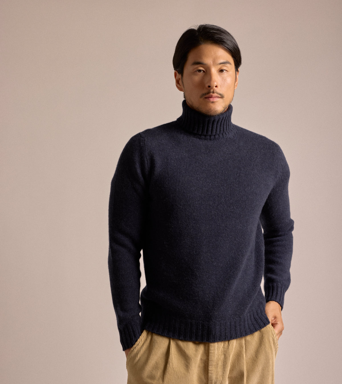 Fedeli Oslo Wool Cashmere Roll Neck Sweater in storm, product photo.