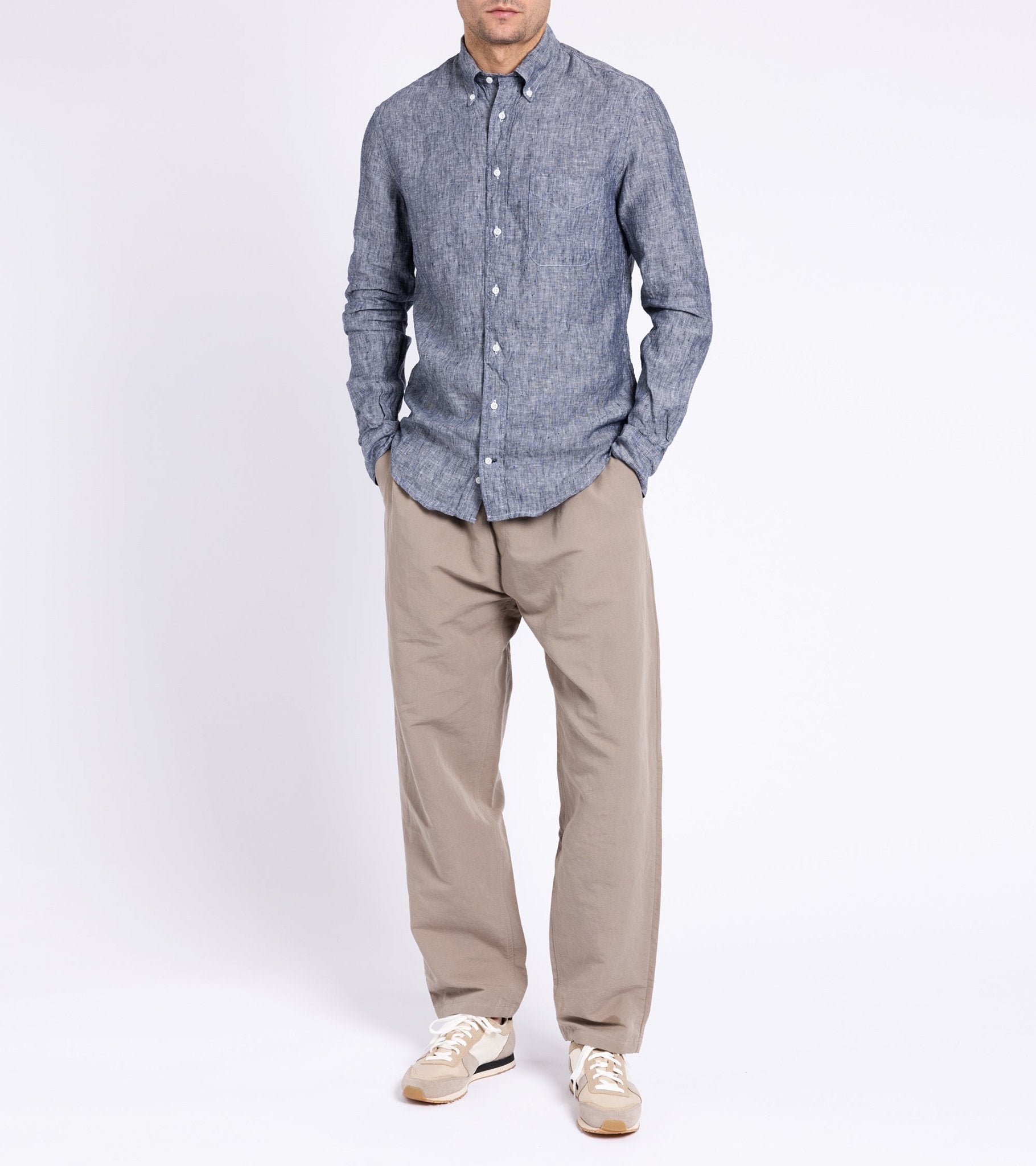 Gitman Vintage Slubby Japanese Linen Button Down Shirt: Navy - Trunk Clothiers