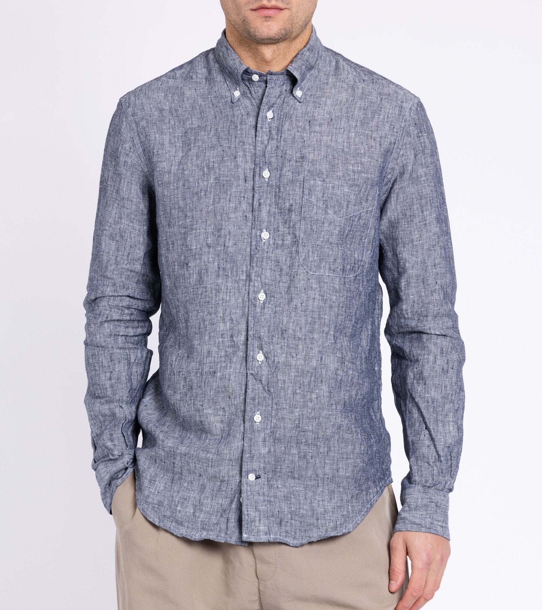 Gitman Vintage Slubby Japanese Linen Button Down Shirt: Navy - Trunk Clothiers