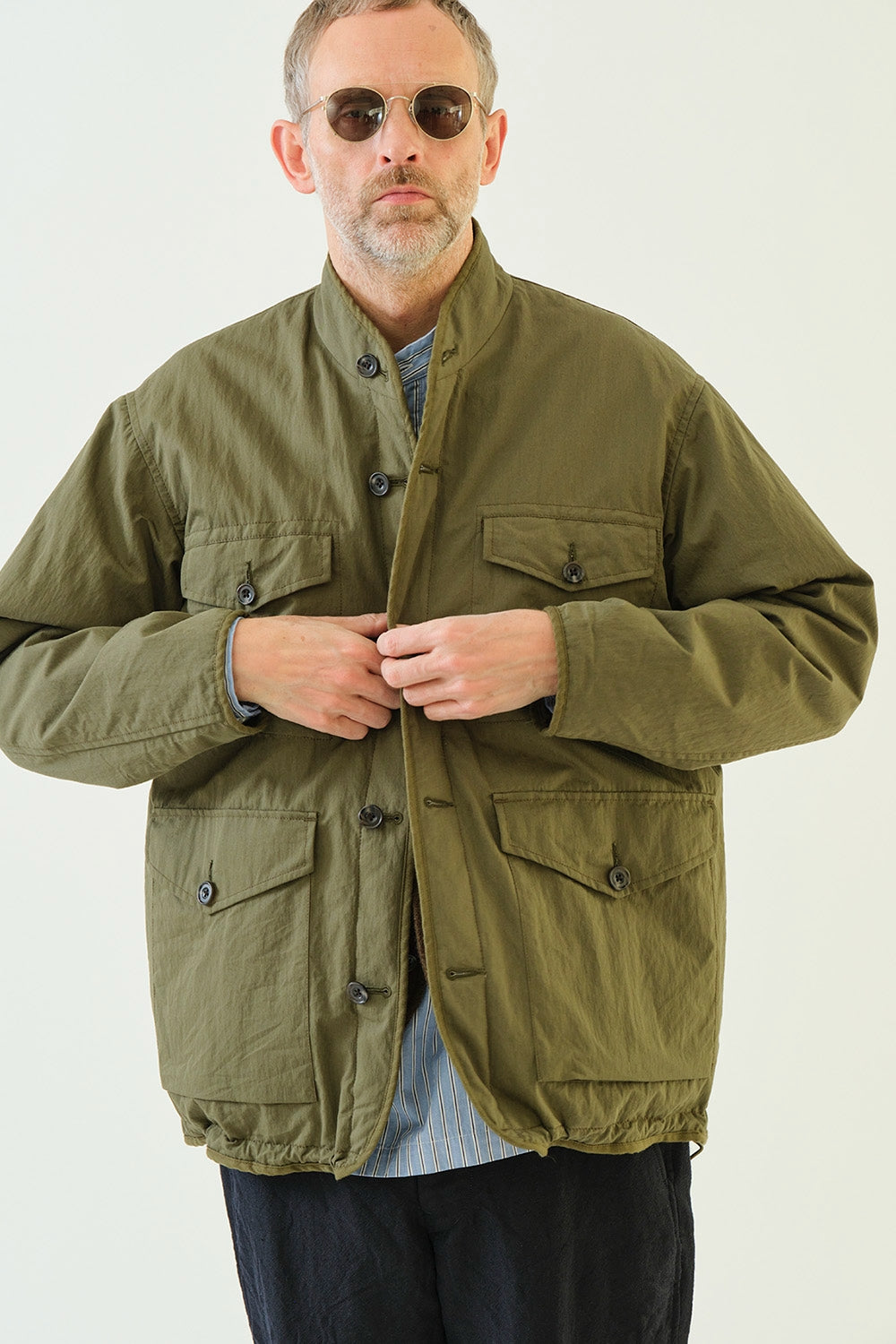 Sage de Cret Cotton Nylon Reversible Stand Collar Jacket: Olive