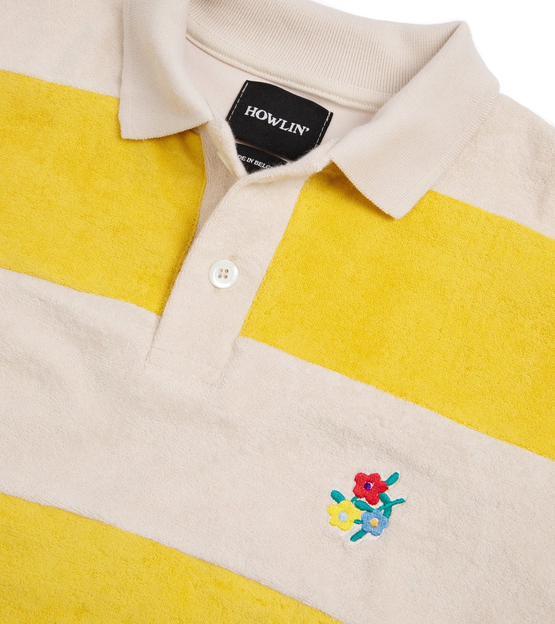 Howlin' A Barrel Of Fun Striped Terry Towel Long Sleeve Polo Shirt: Daffodil - Trunk Clothiers