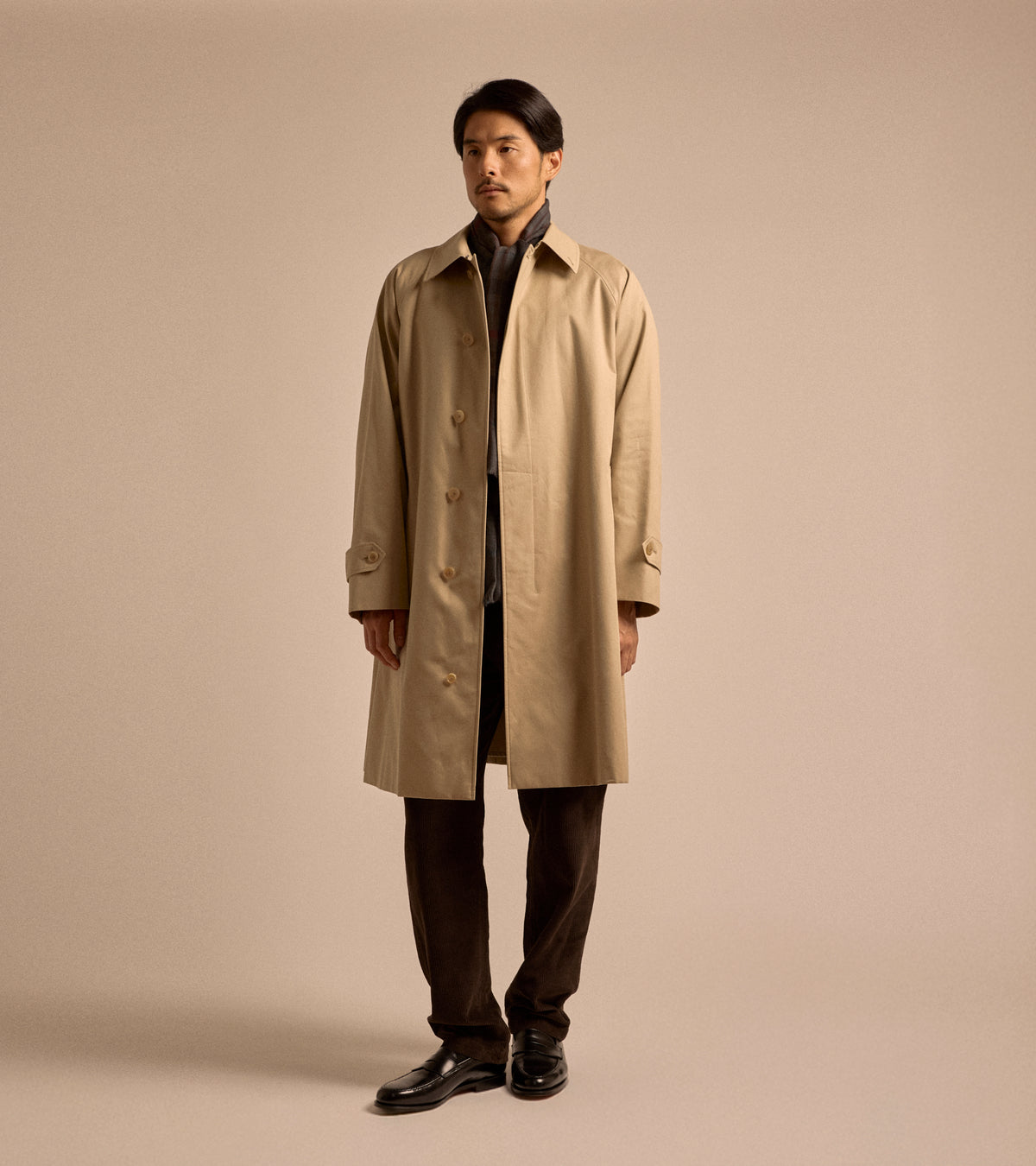 Sanyo 100 Year Lightweight Gabardine Balmacaan Coat: Beige