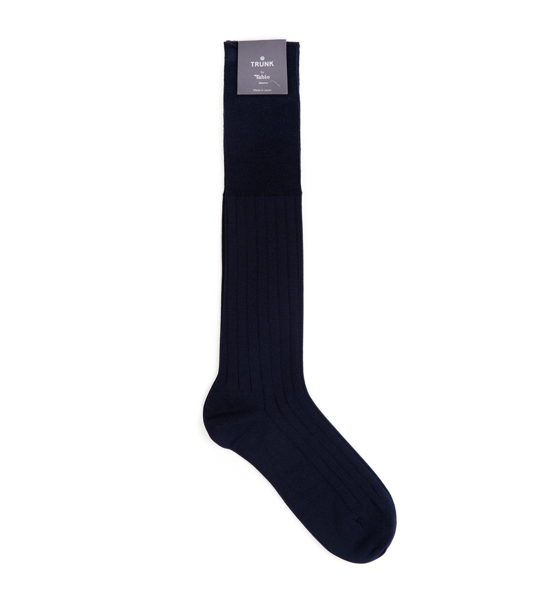 Tabio Ribbed Knee High Cotton Socks: Navy - Trunk Clothiers